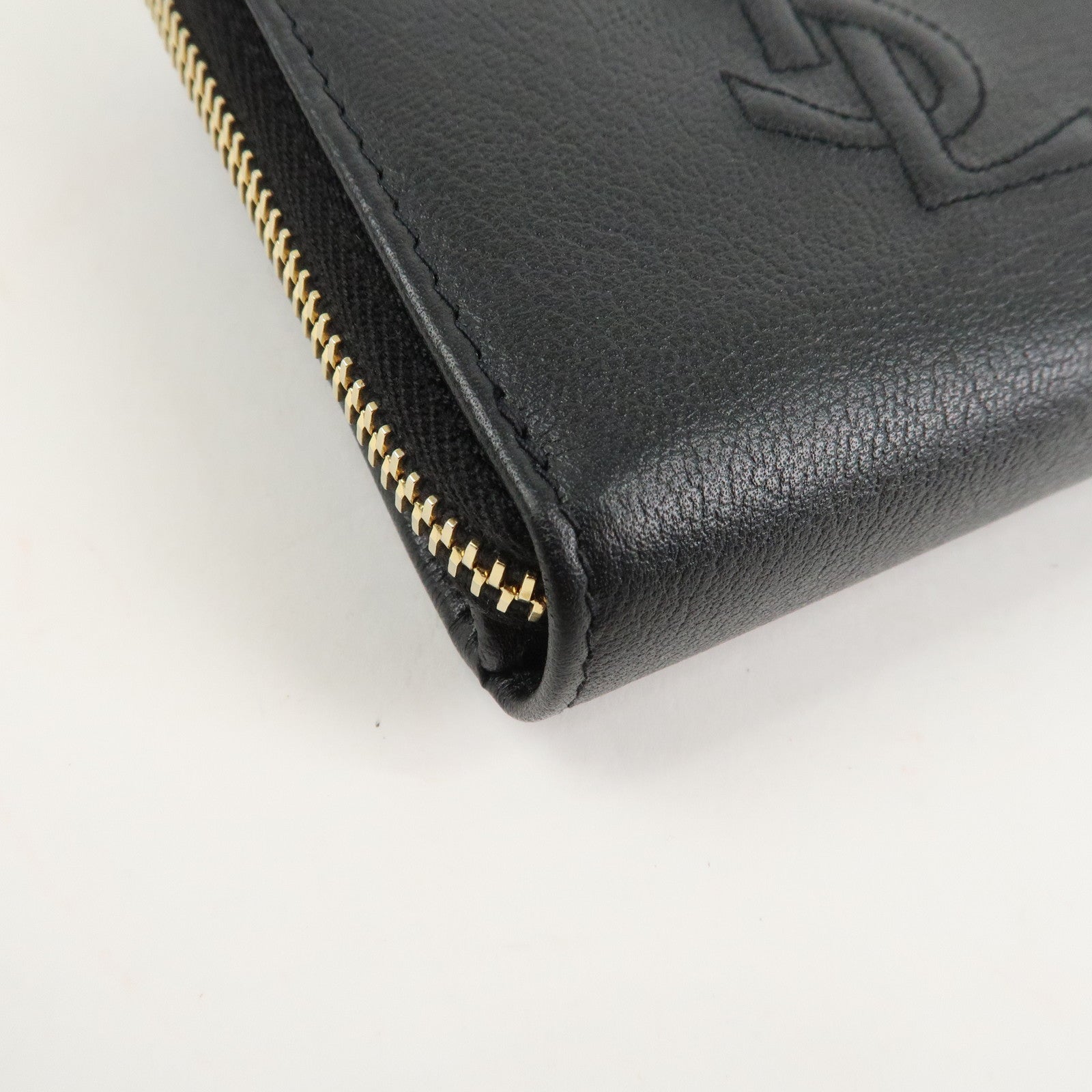 SAINT LAURENT Round Zippy Leather Bi-fold Wallet Black 568985 Used