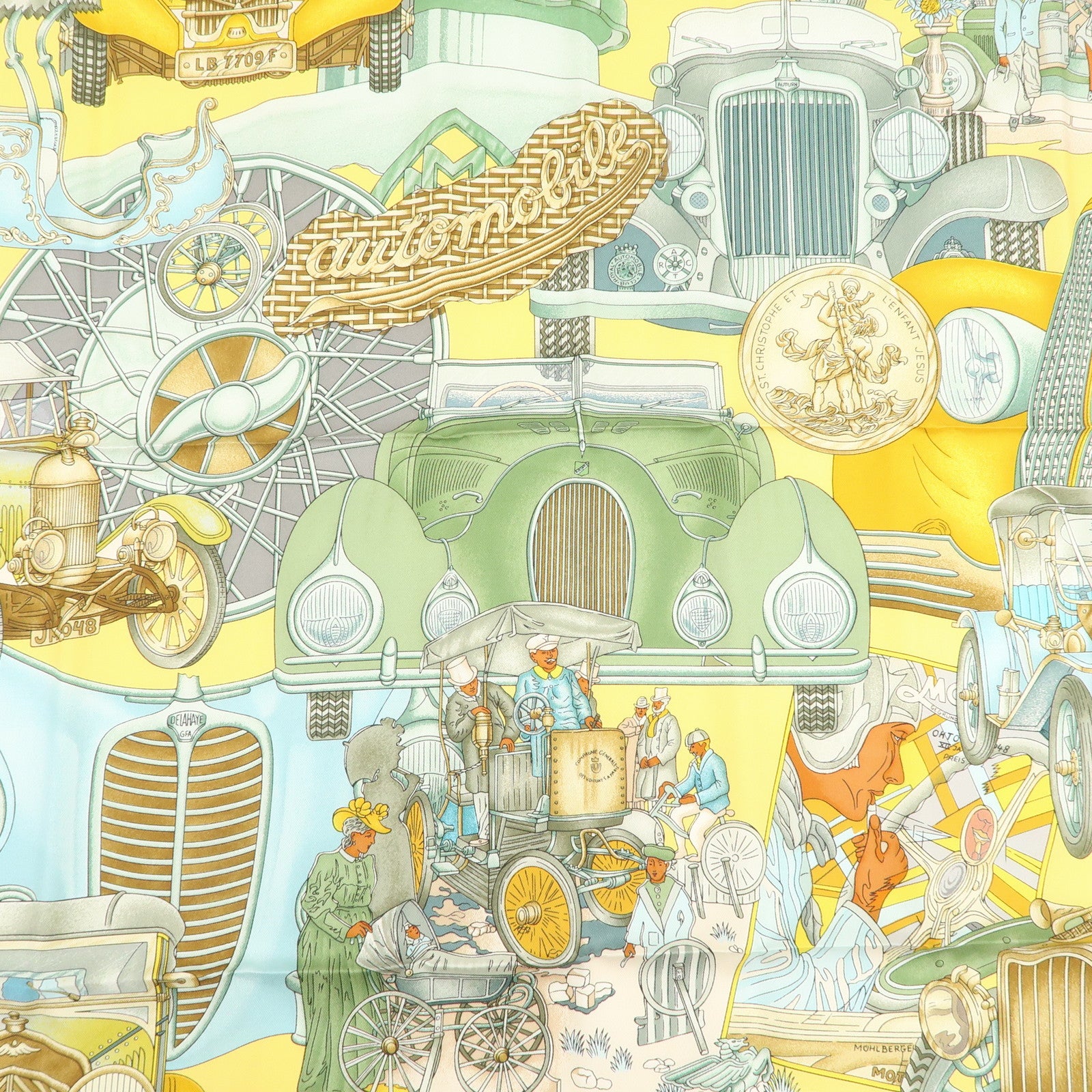 HERMES Carre 90 Silk 100% Scarf Automobile Yellow