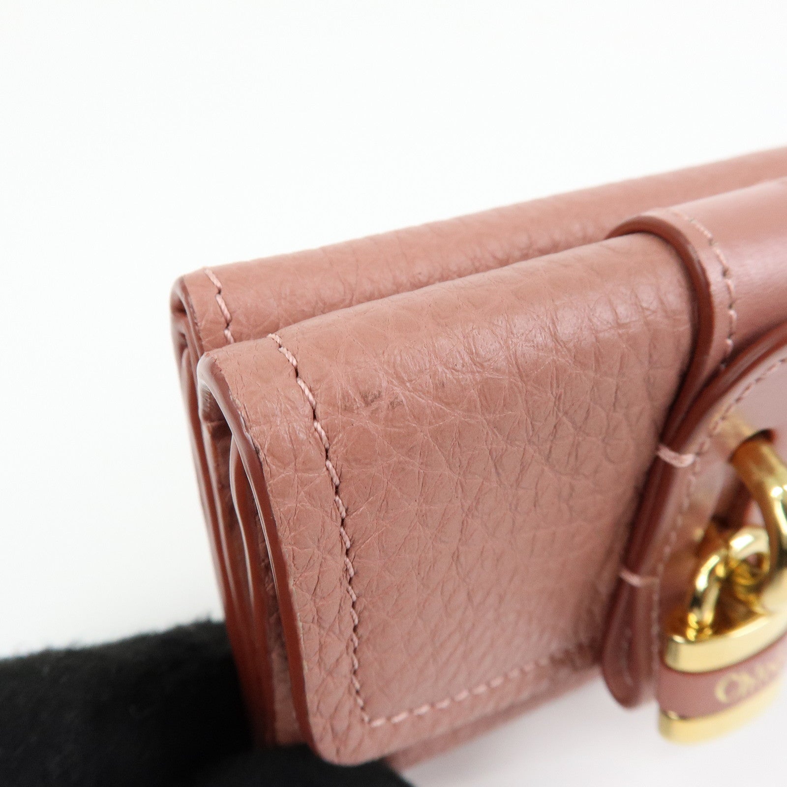 Chloe Aby Lock Leather Compact Trifold Wallet Pink