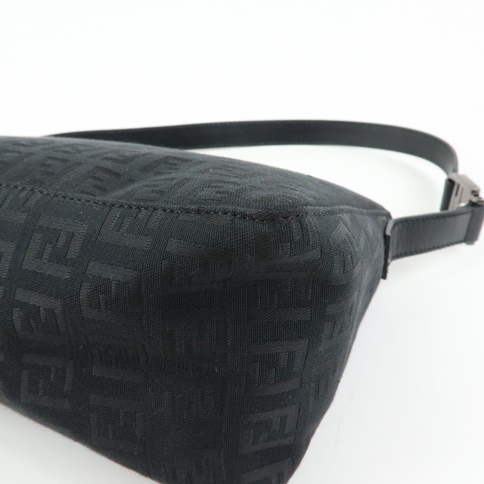 FENDI Zucchino Canvas Leather Shoulder Bag Hand Bag Black 8BR444