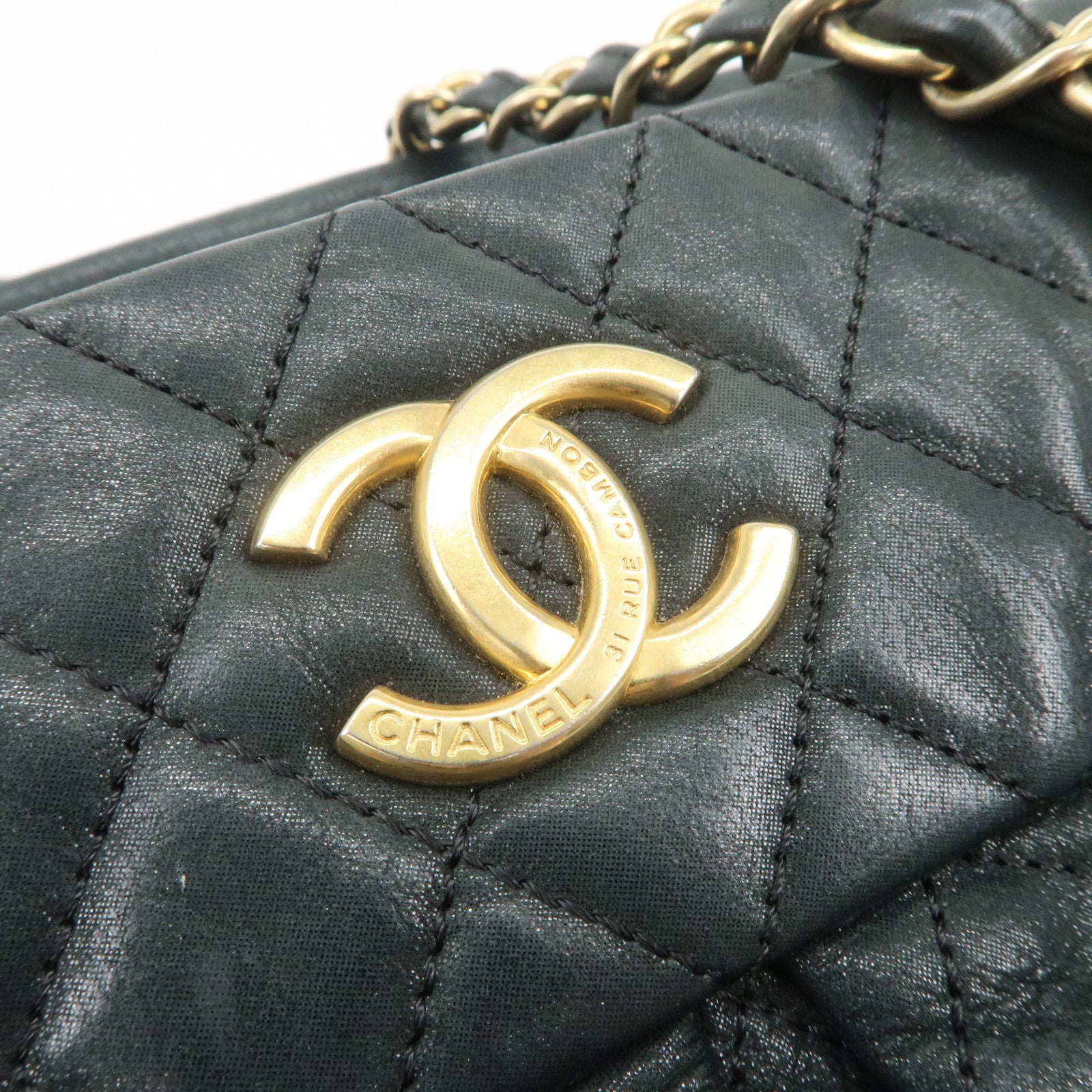 CHANEL Matelasse COCO Mark Lamb Skin Shoulder Bag Black A50475