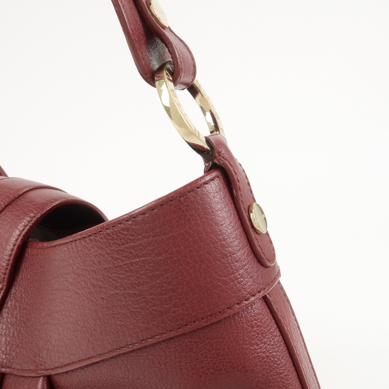 BVLGARI Chandra Leather Shoulder Bag Hand Bag Bordeaux