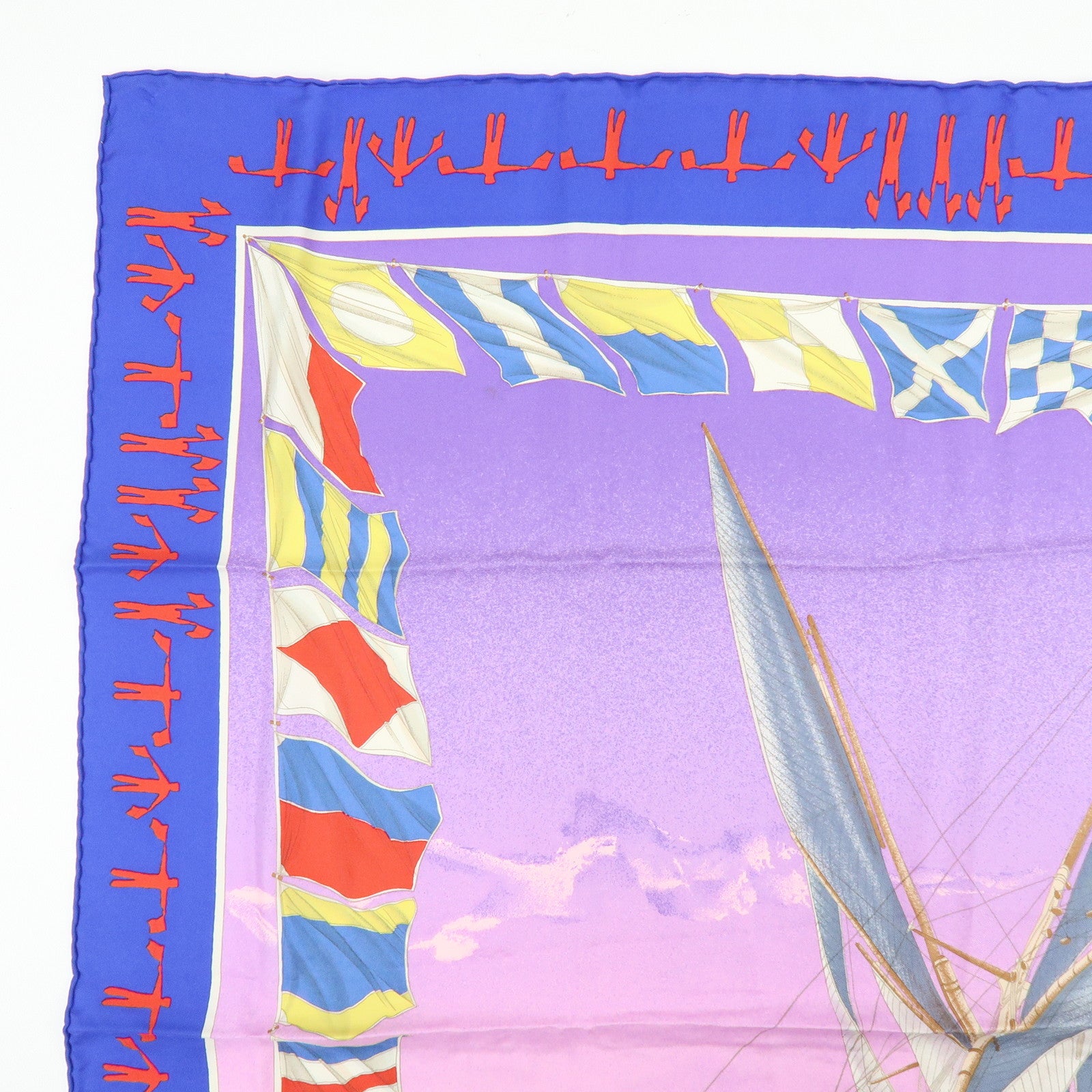 HERMES Carre 90 Silk 100% Scarf EN COURSE Purple Blue