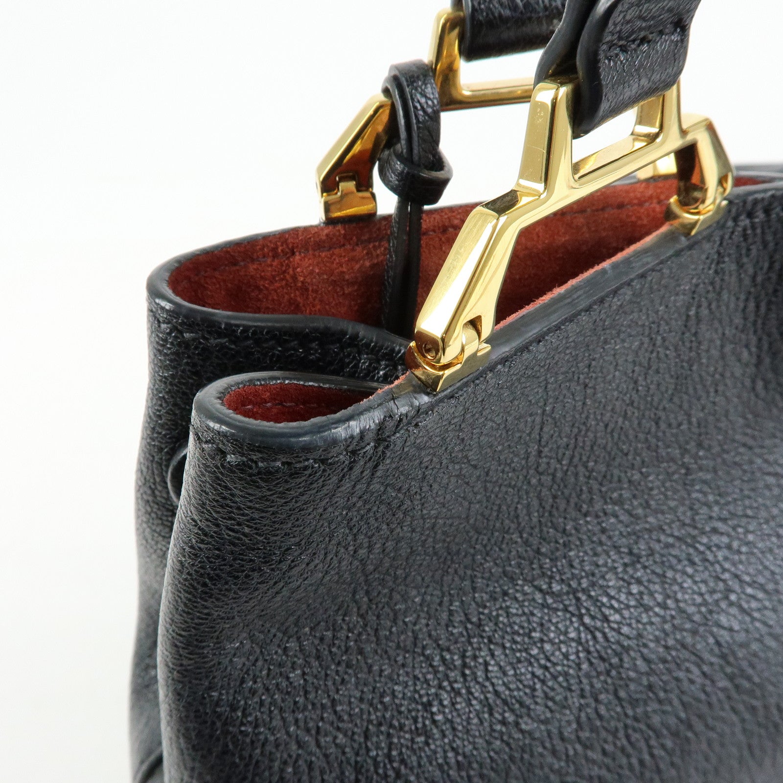 MIU MIU Madras Leather Tote Bag Hand Bag Shoulder Bag Black 5BG025
