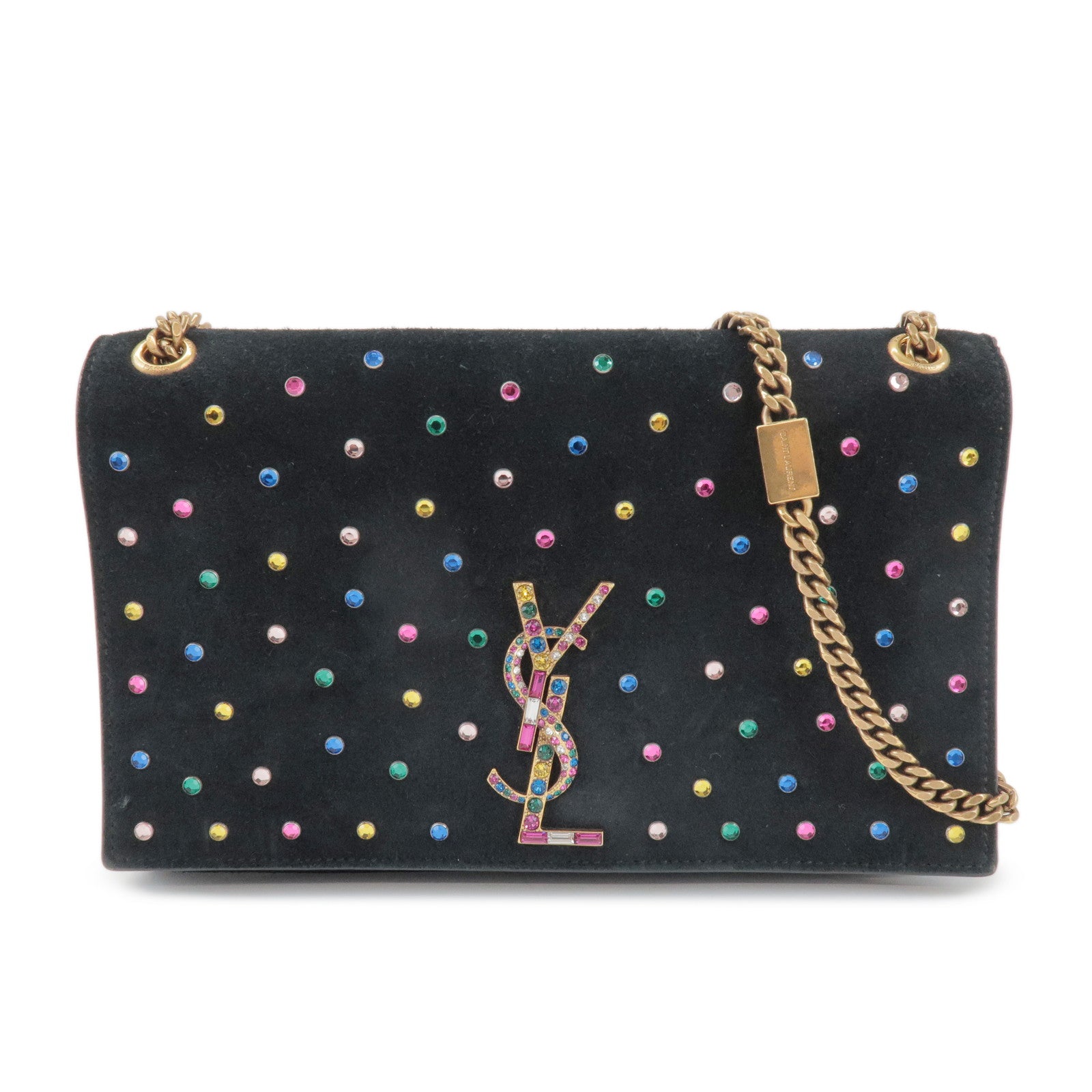 SAINT LAURENT PARIS Cassandra Suede Rhinestone Shoulder Bag 513074