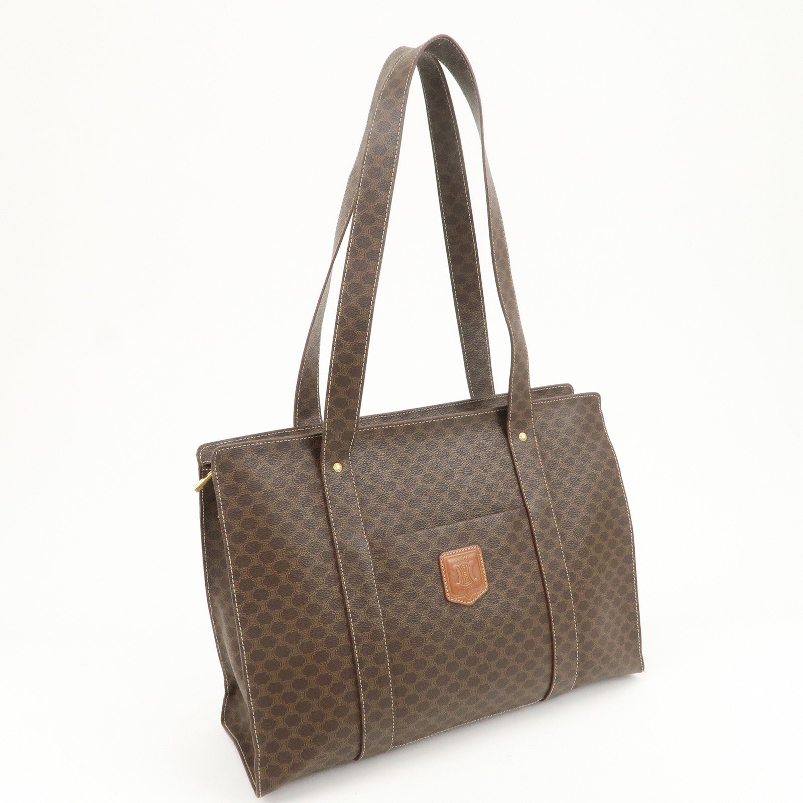 CELINE Macadam PVC Coating Canvas Tote Bag Shoulder Bag Brown