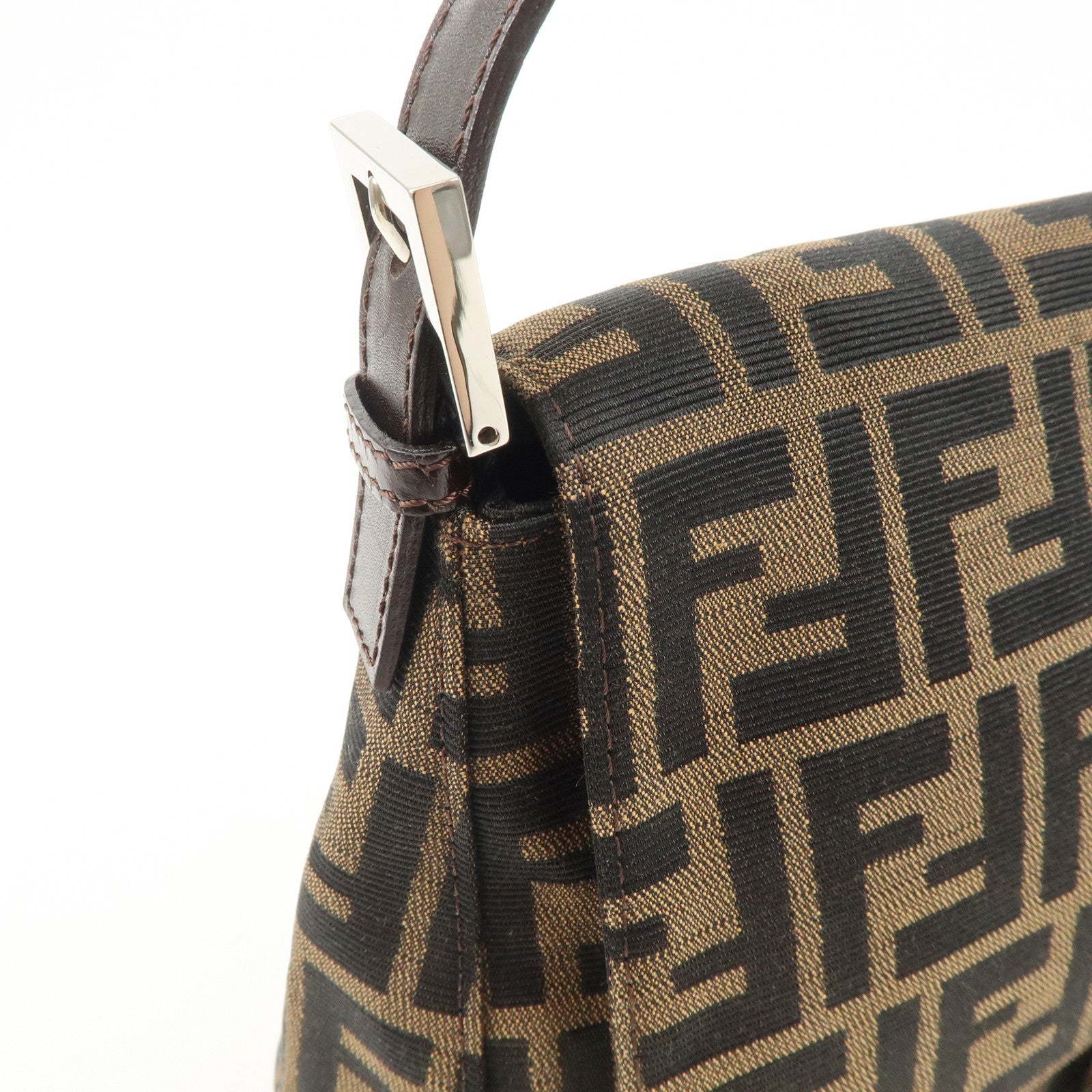 FENDI Mamma Baguette Canvas Leather Shoulder Bag Silver HDW 26325 Used