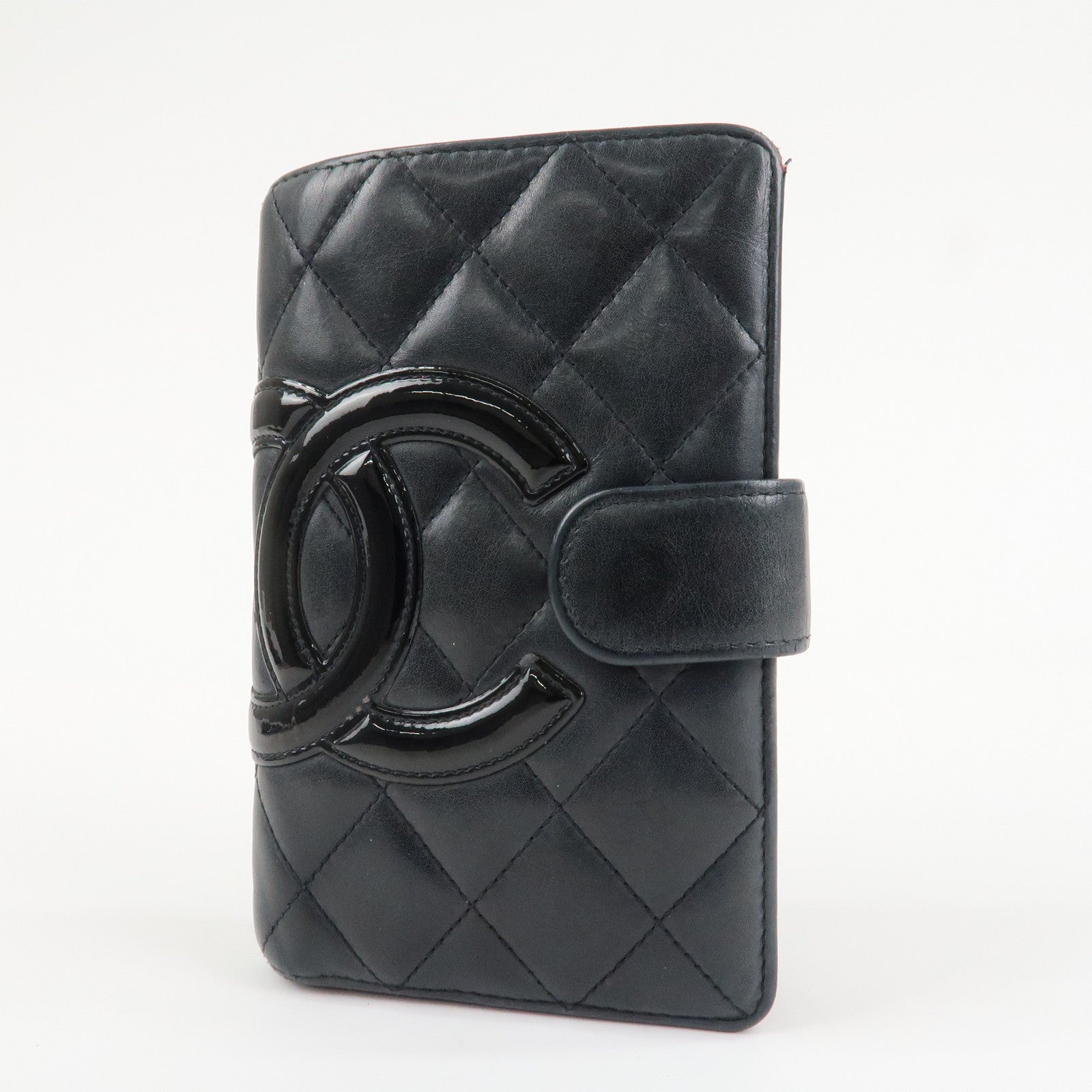 CHANEL Cambon Line COCO Mark Bifold Wallet Black Pink A50080 Used