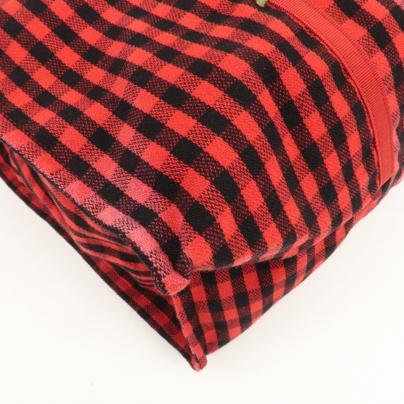 GUCCI Canvas Tote Bag Hand Bag Flower Plaid Red 484690