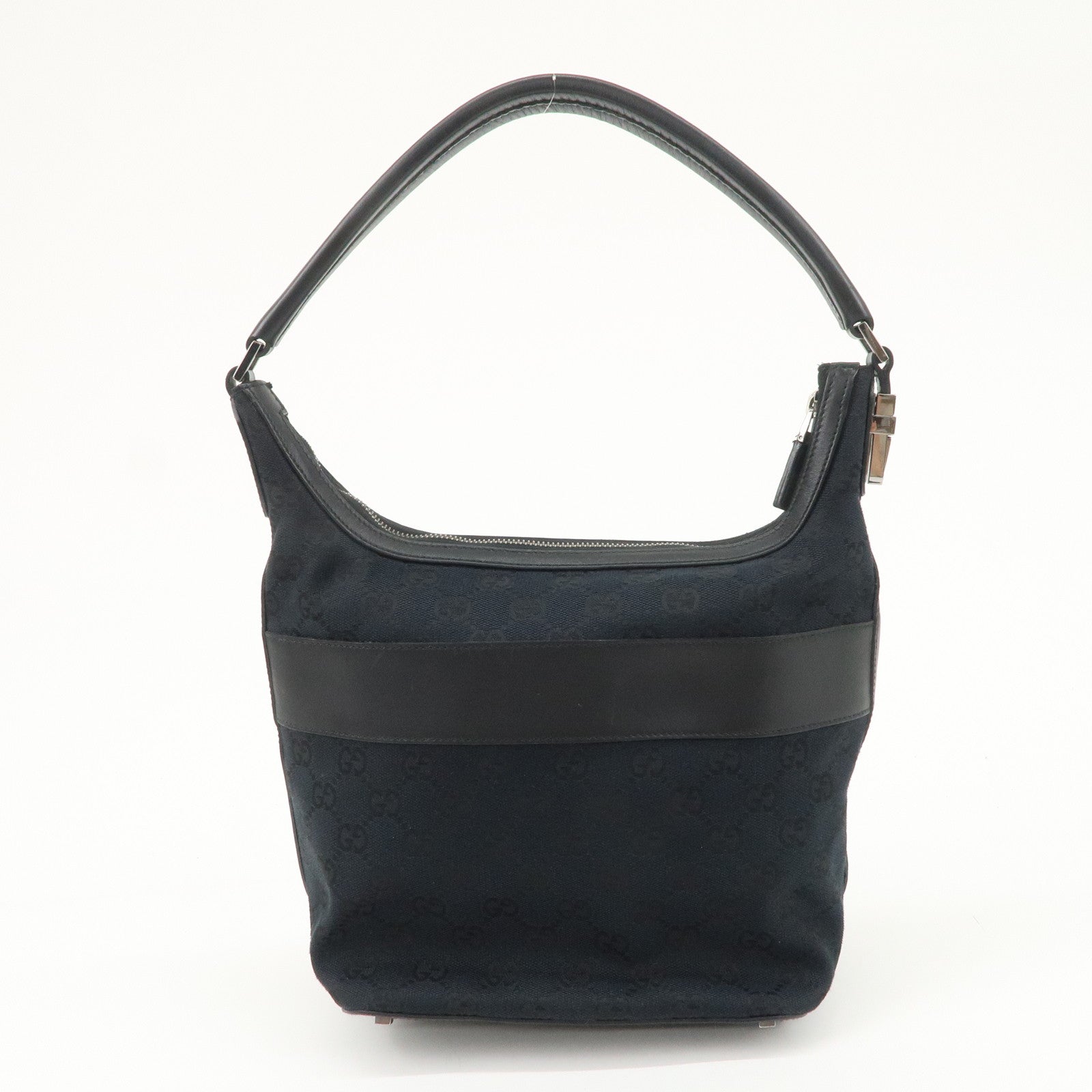 GUCCI GG Canvas Leather Shoulder Bag Hand Bag Black 001.4299 Used