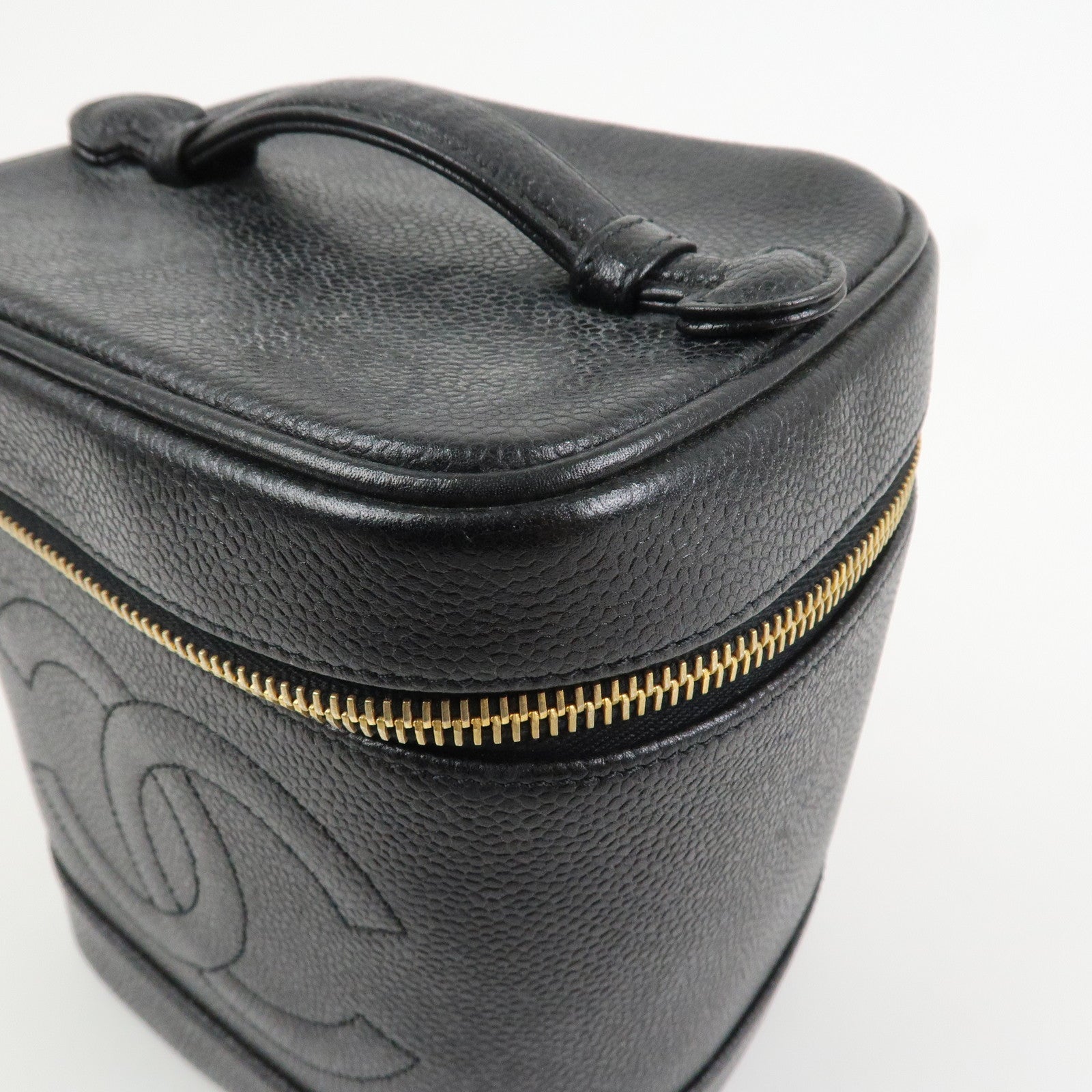 CHANEL COCO Mark Caviarskin Vanity Bag Hand Bag Pouch Black A01998