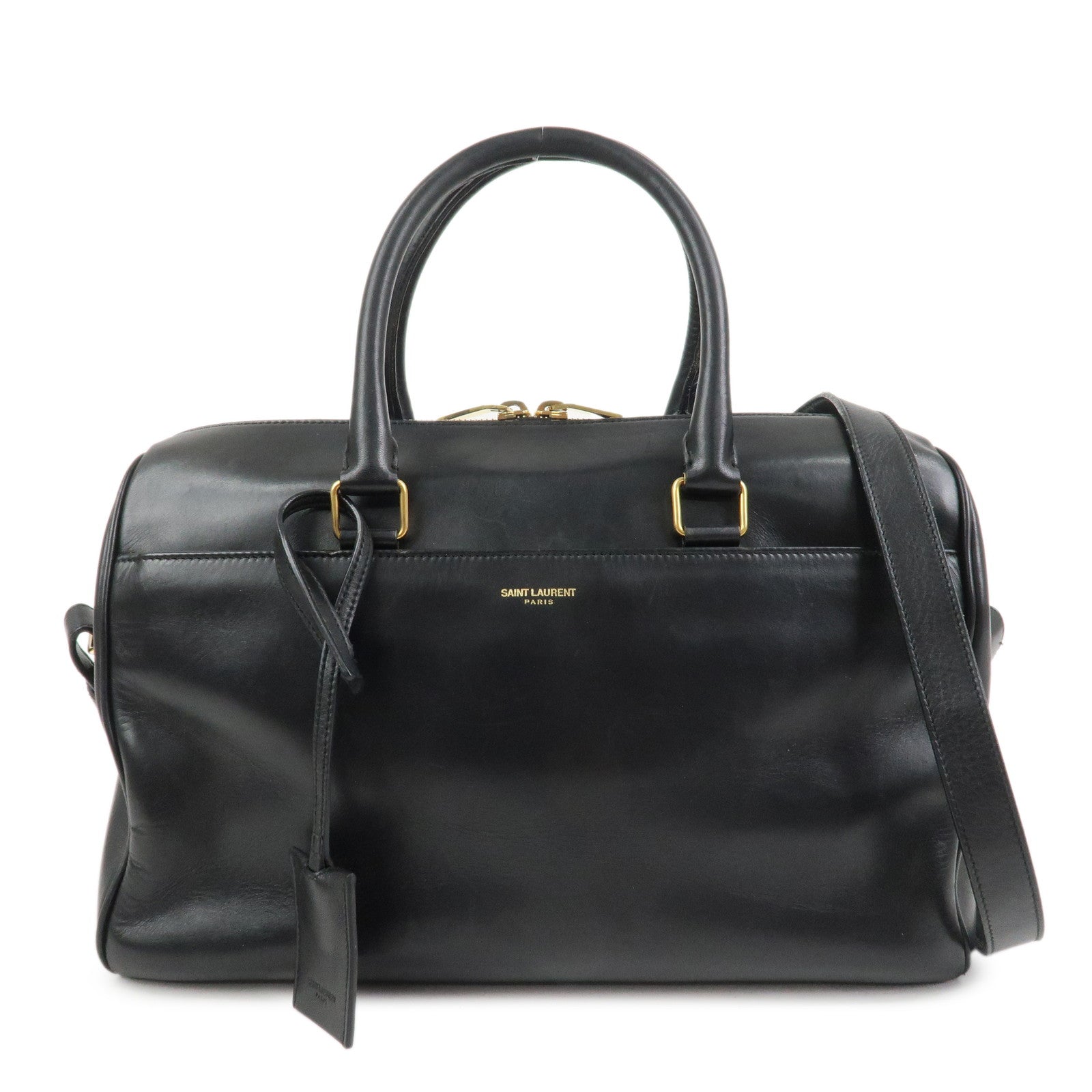 SAINT LAURENT PARIS Duffle 6 Leather 2Way Bag Hand Bag Black 322049