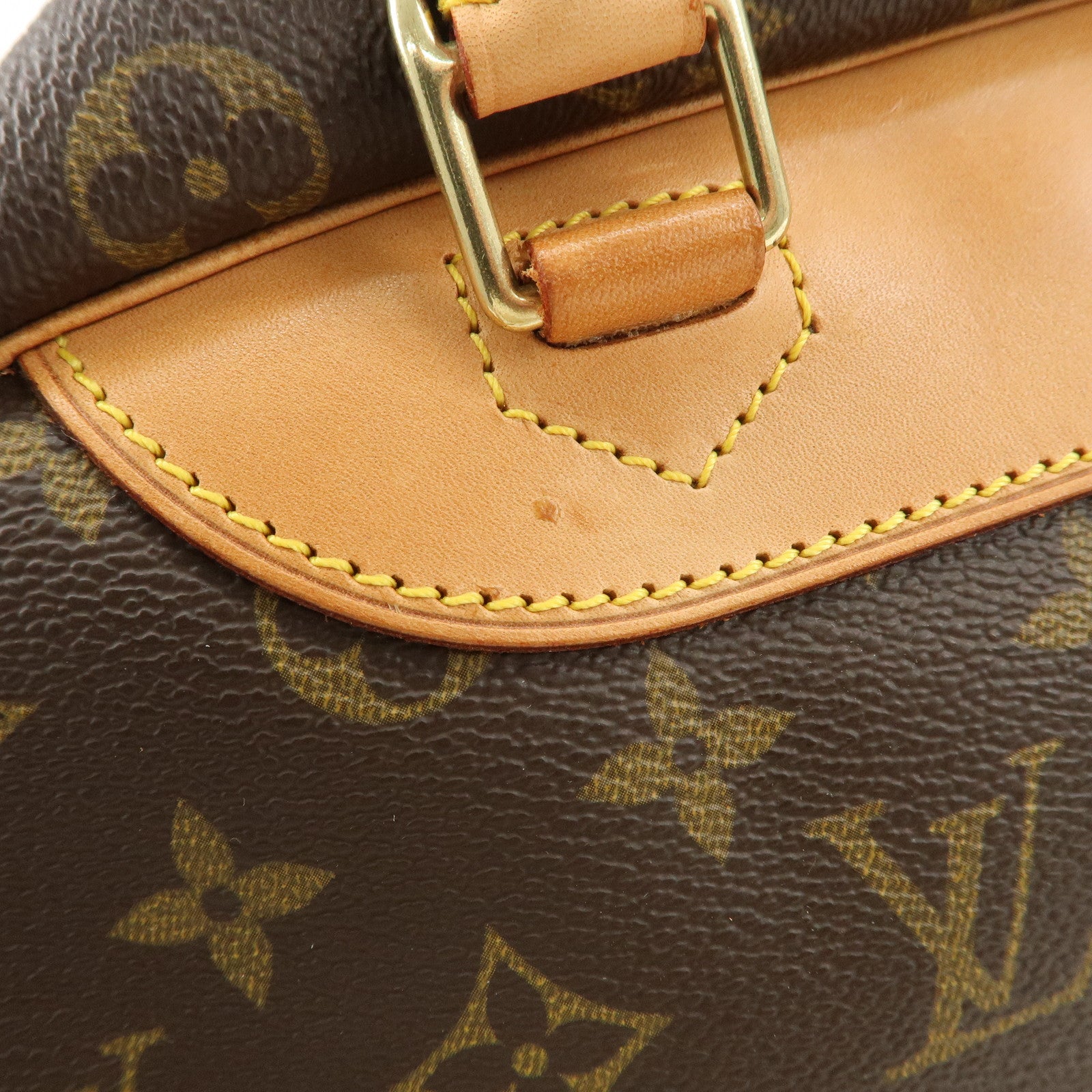 Louis Vuitton Leather Canvas Monogram Deauville Hand Bag Boston Bag Brown Gold Hardware M47270 Used