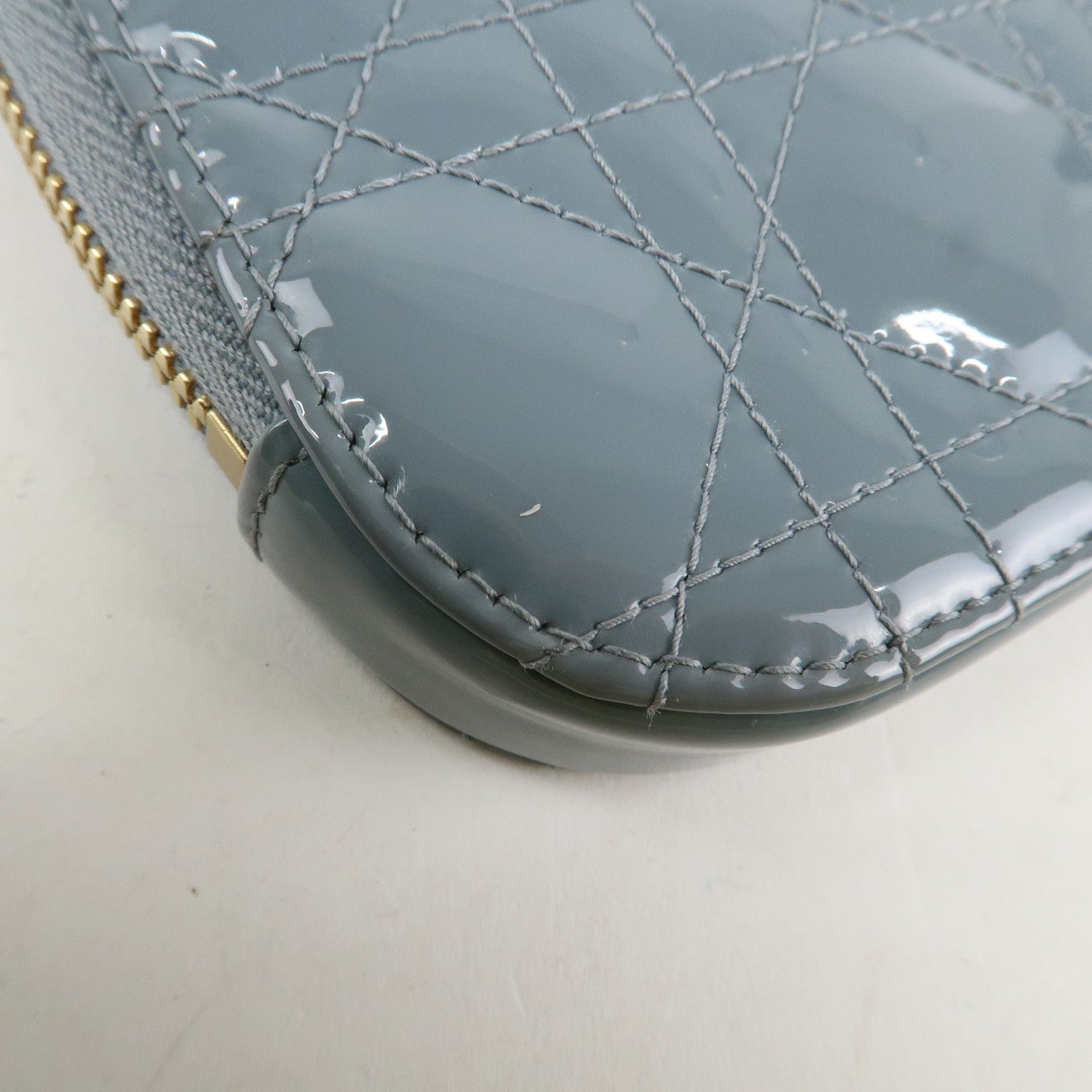 Christian Dior Lady Dior Canage Patent Leather Phone Holder Light Blue Used