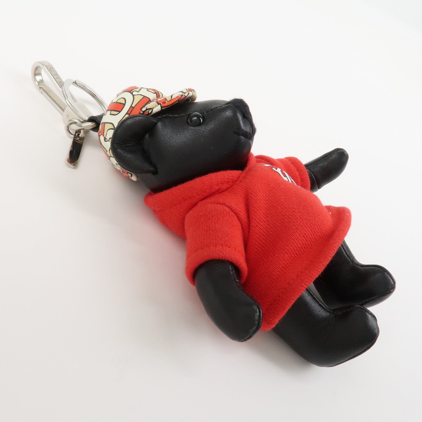 BURBERRY Logo Leather Thomas Bear Bag Charm Key Chain Black Red