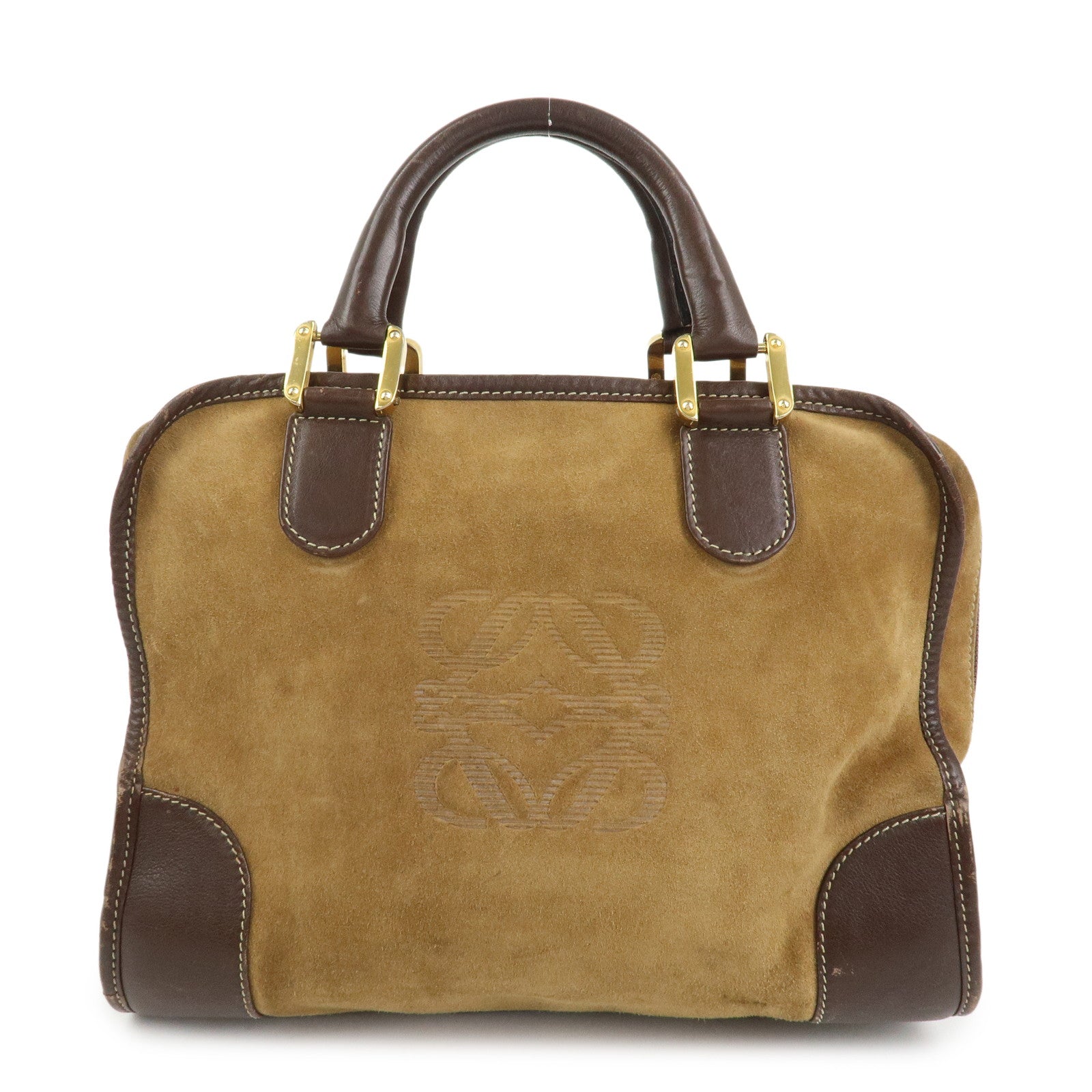 LOEWE Anagram Logo Amazona 32 Suede Hand Bag Boston Bag Camel