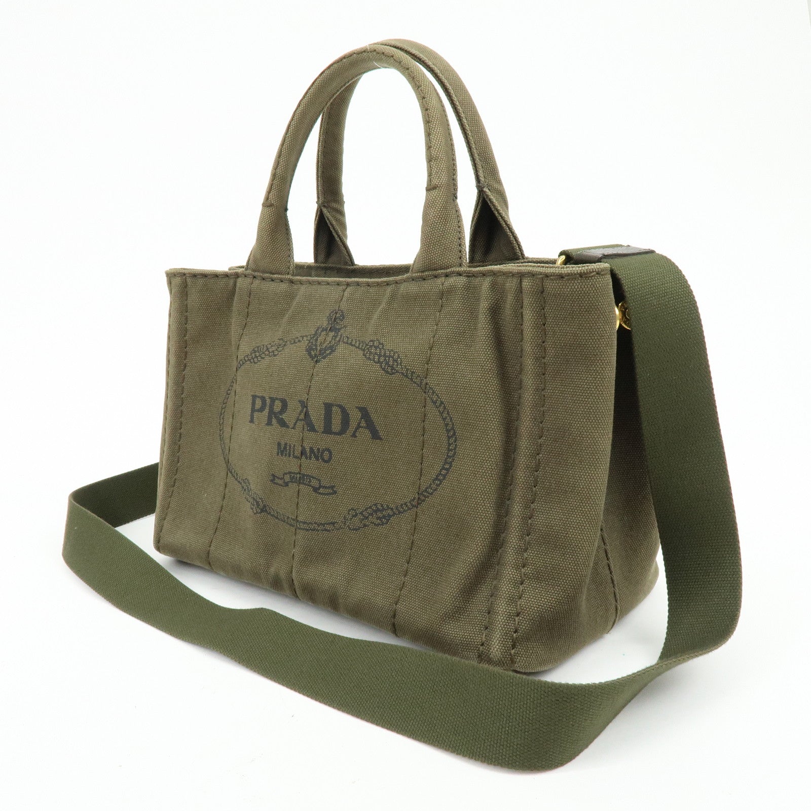 PRADA Triangle Log Canapa Mini 2Way Hand Shoulder Bag Khaki B2439G