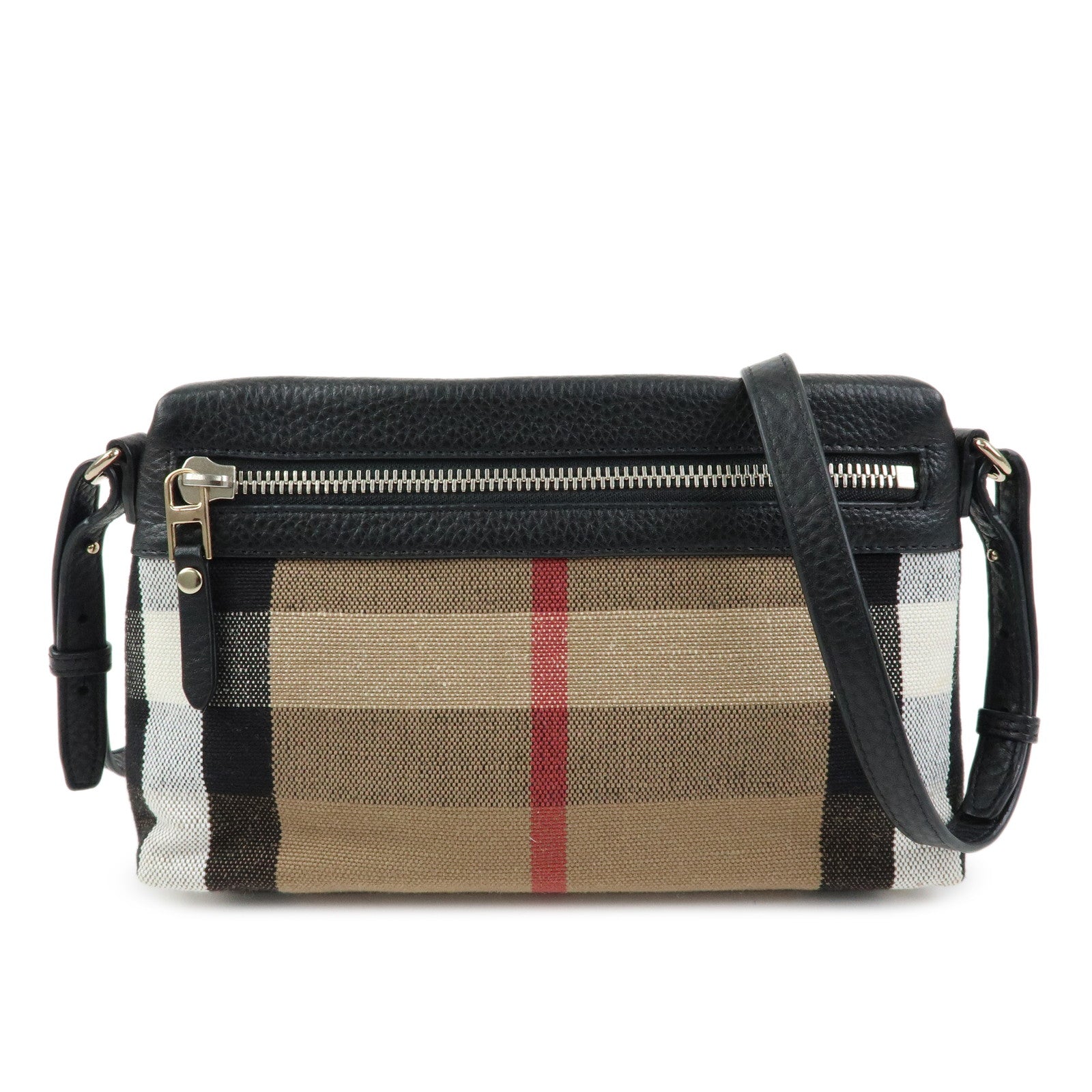 BURBERRY Nova Plaid Canvas Leather Shoulder Bag Beige Black