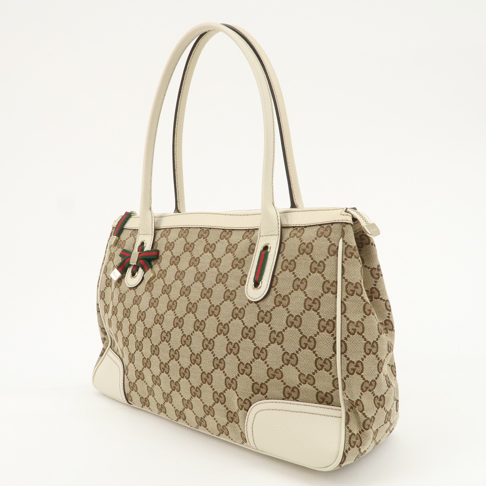 GUCCI Princy Sherry GG Canvas Leather Tote Bag Beige Ivory 177052 Used