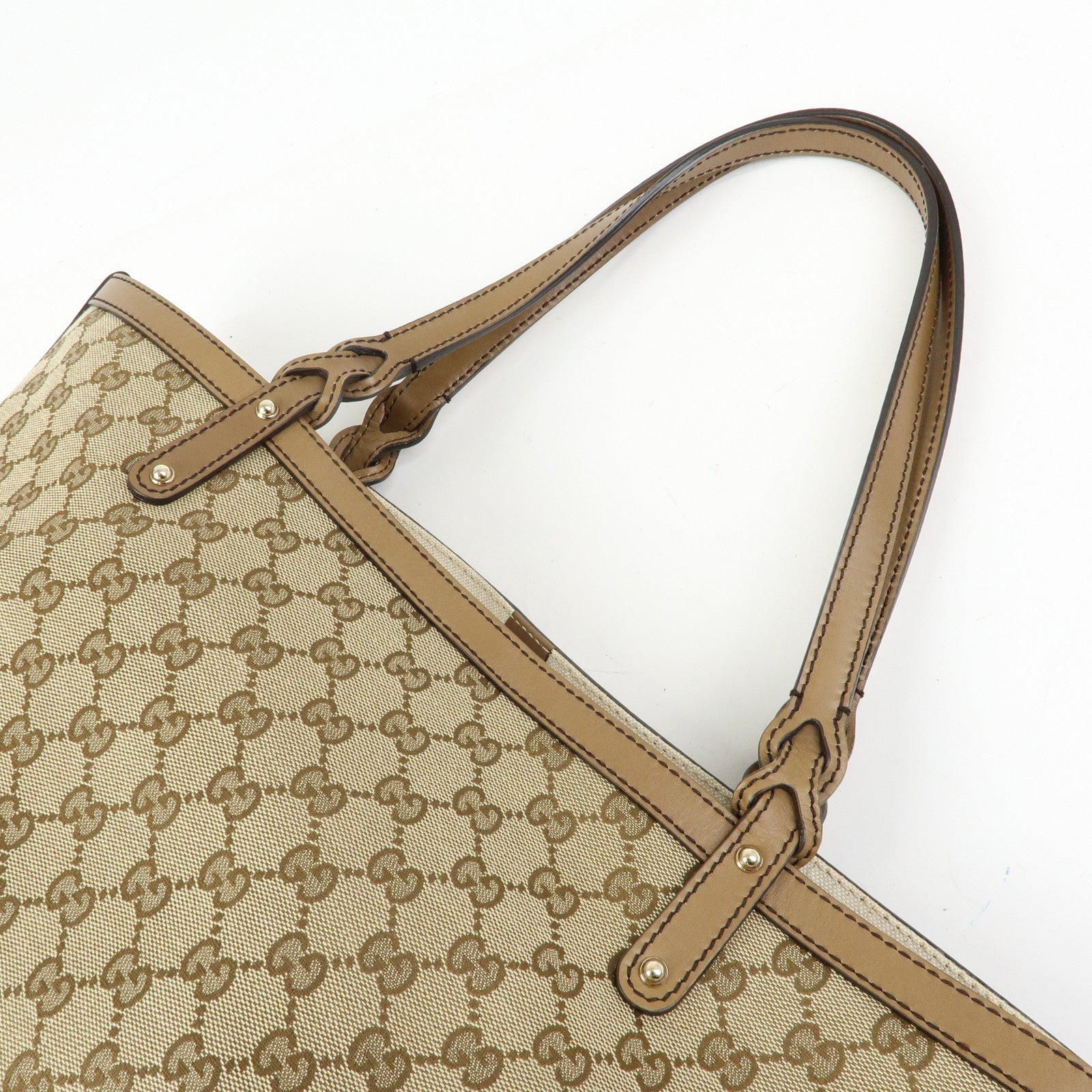 GUCCI GG Canvas Leather Tote Bag Shoulder Bag Beige 247209