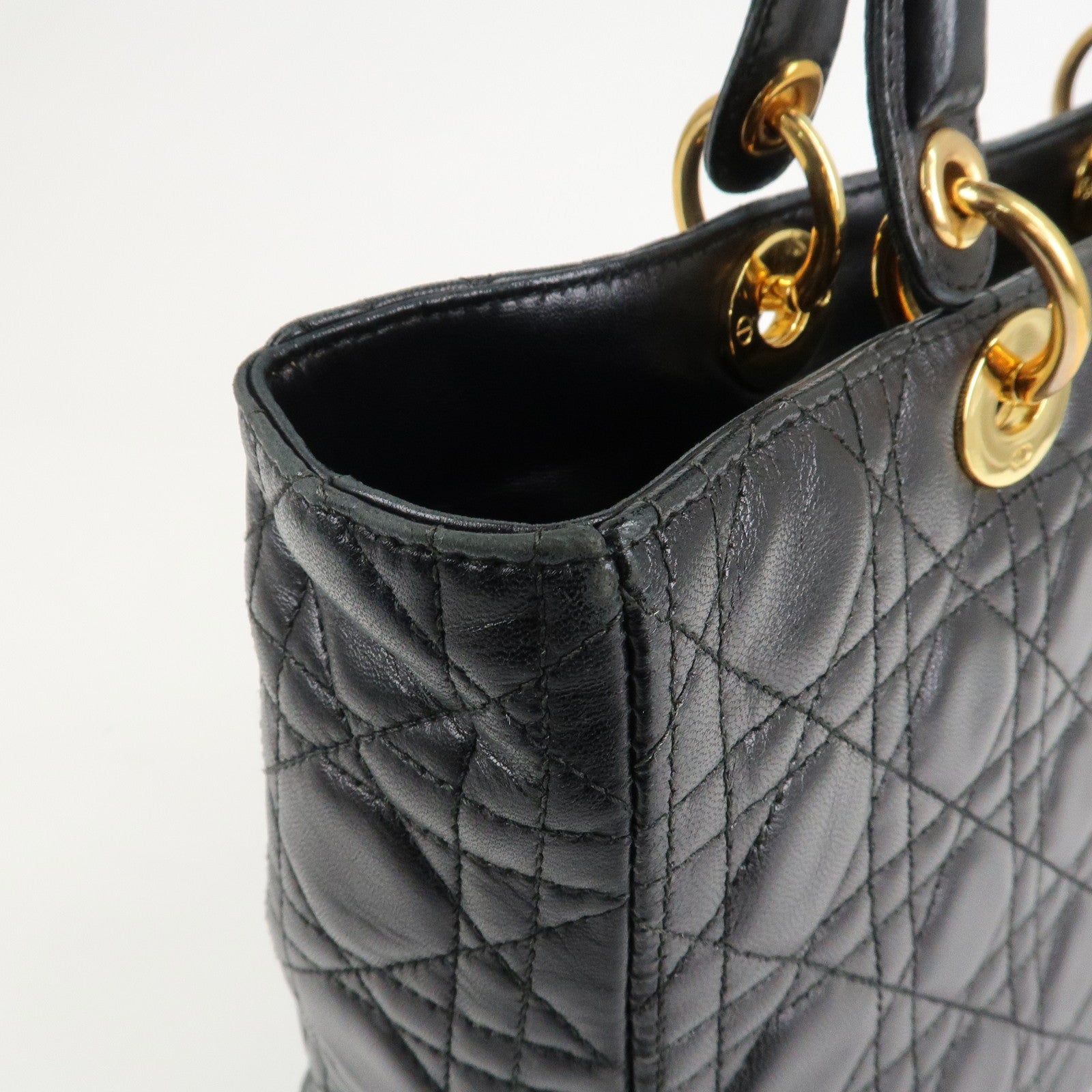 Christian Dior Cannage Lady Dior Leather Large 2Way Bag Black