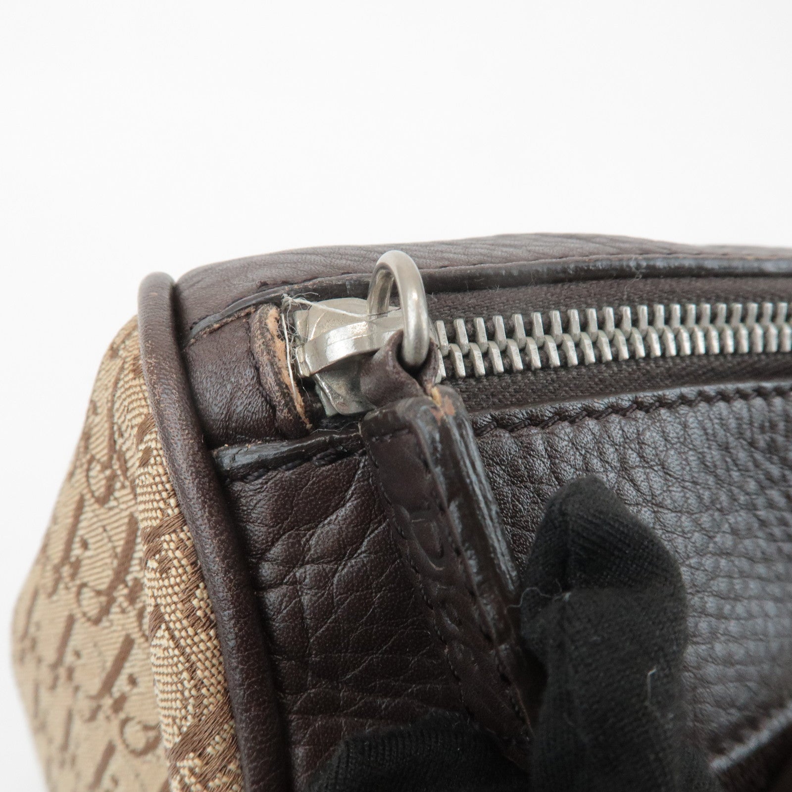 Christian Dior Trotter Street Chic Leather Canvas Boston Bag Beige Used