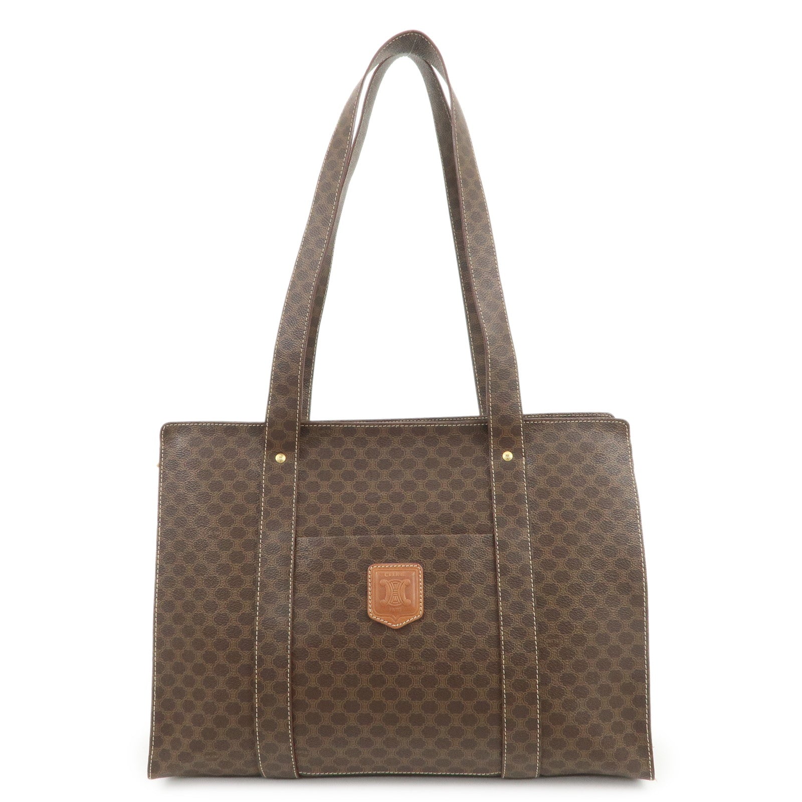 CELINE Macadam PVC Coating Canvas Tote Bag Shoulder Bag Brown