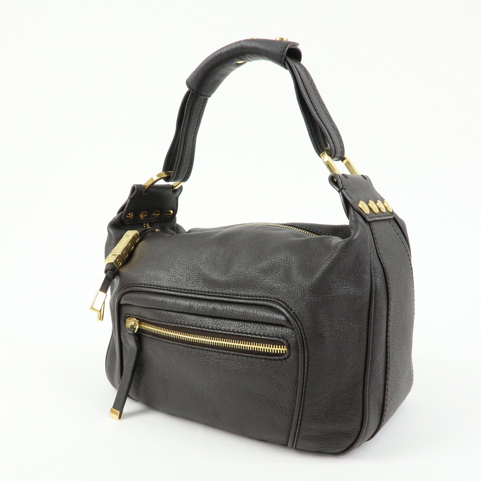 TOD'S Leather Shoulder Bag Hand Bag Dark Brown