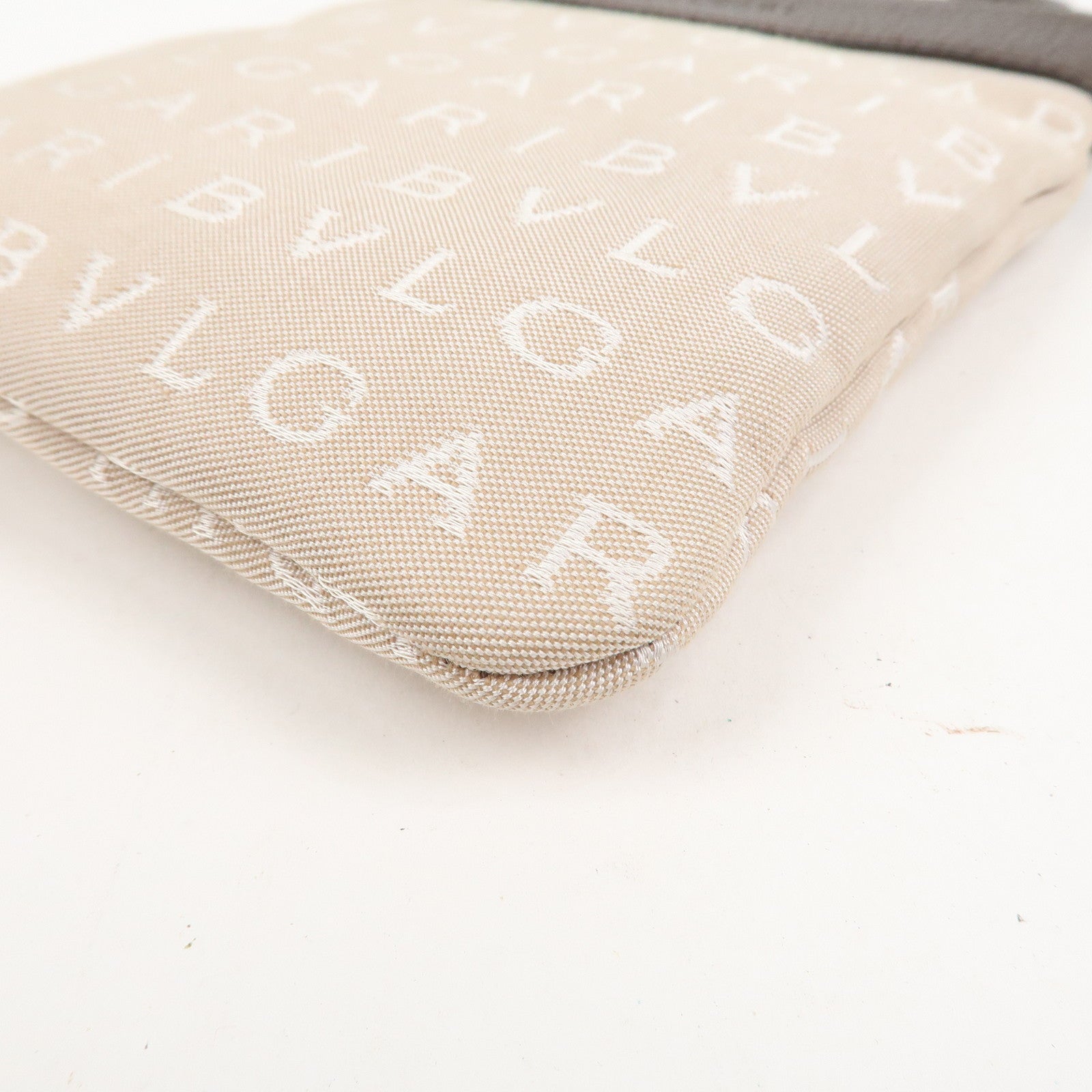 BVLGARI Logo Mania Canvas Leather Shoulder Bag Beige Brown 22588