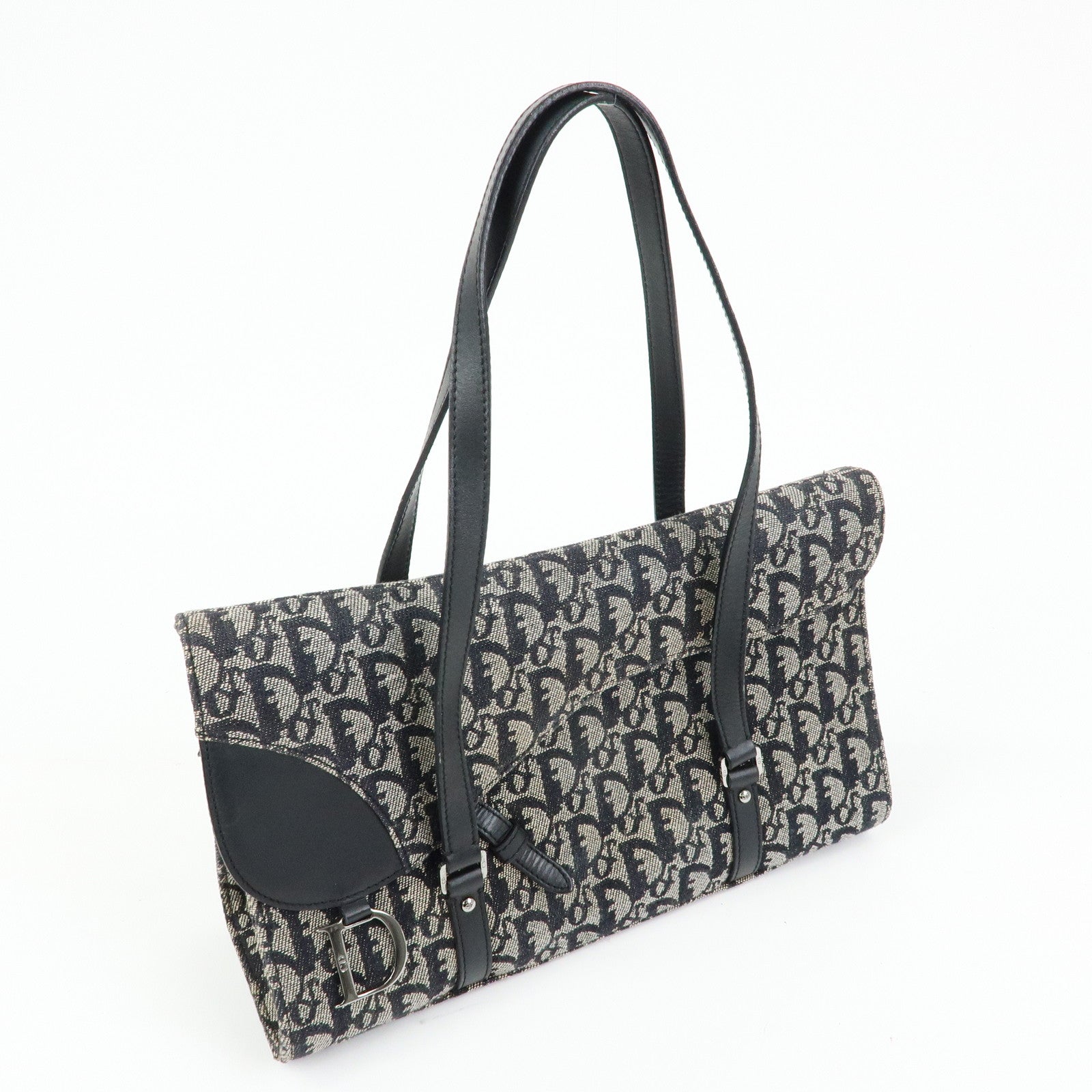 Christian Dior Trotter Saddle Jacquard Leather Shoulder Bag Black