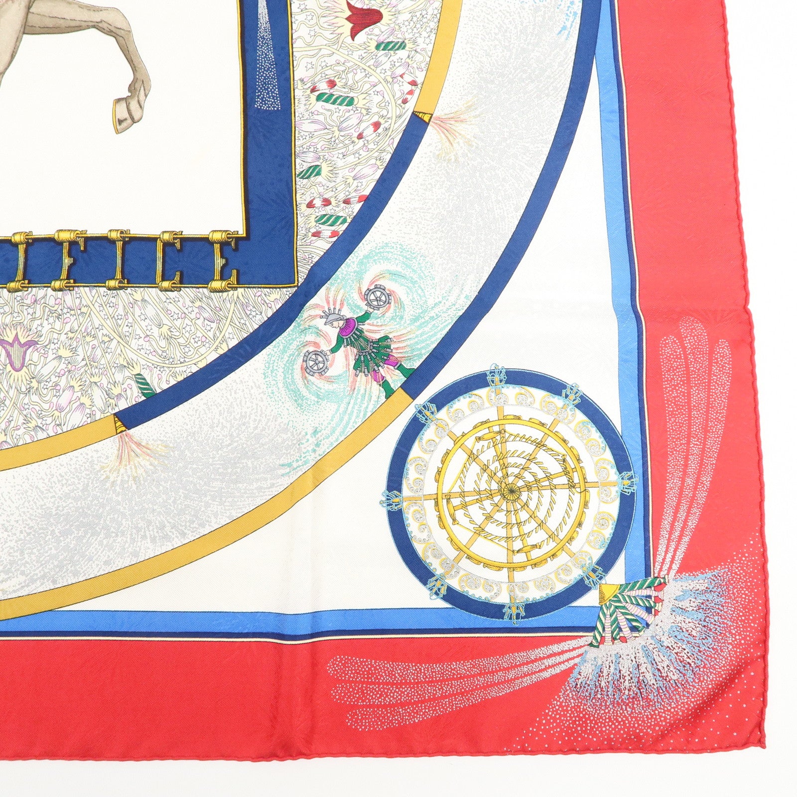 HERMES Carre 90 Silk 100% Scarf FEUX D’ARTIFICE Red White
