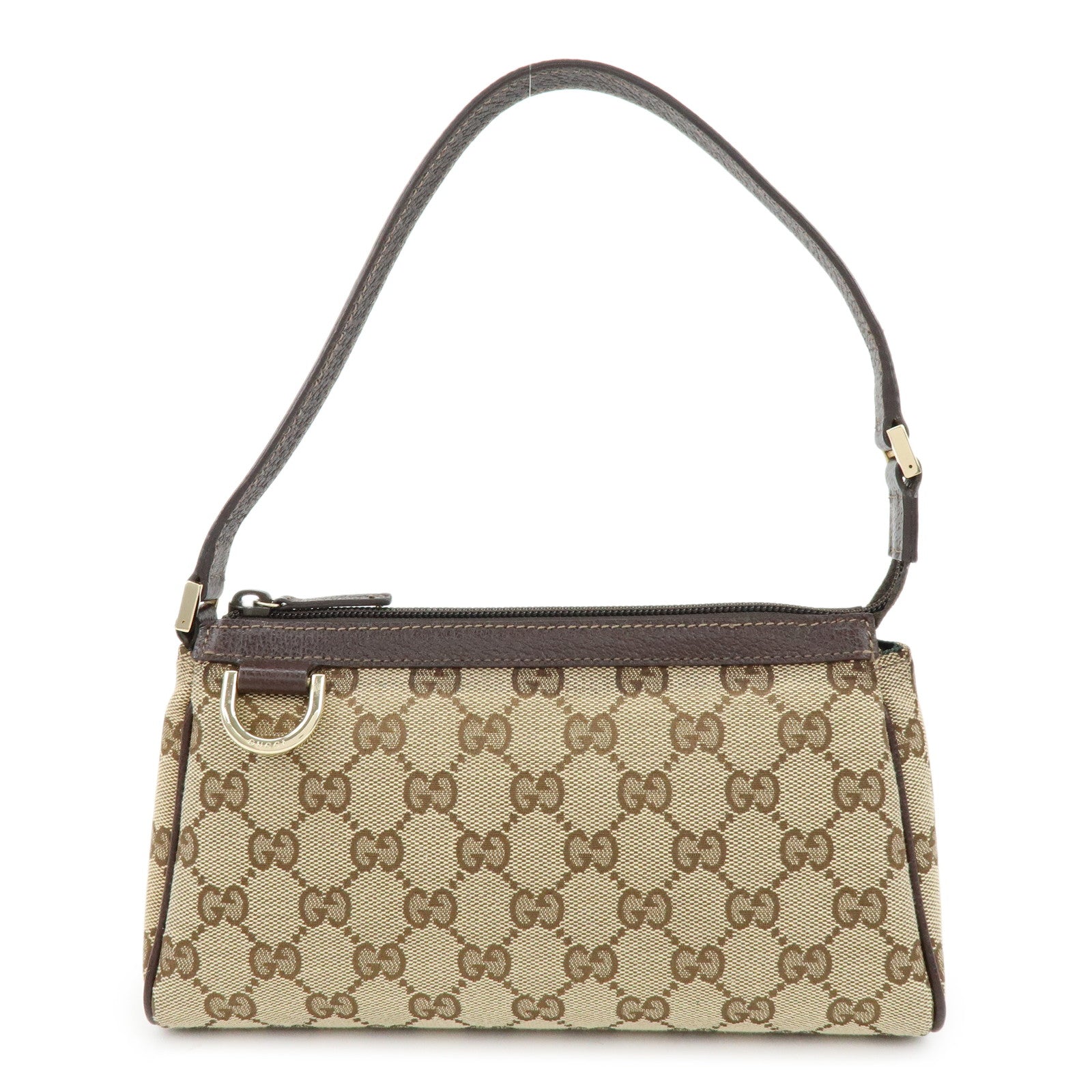 GUCCI Abbey GG Canvas Leather Pouch Hand Bag Beige Brown 145750