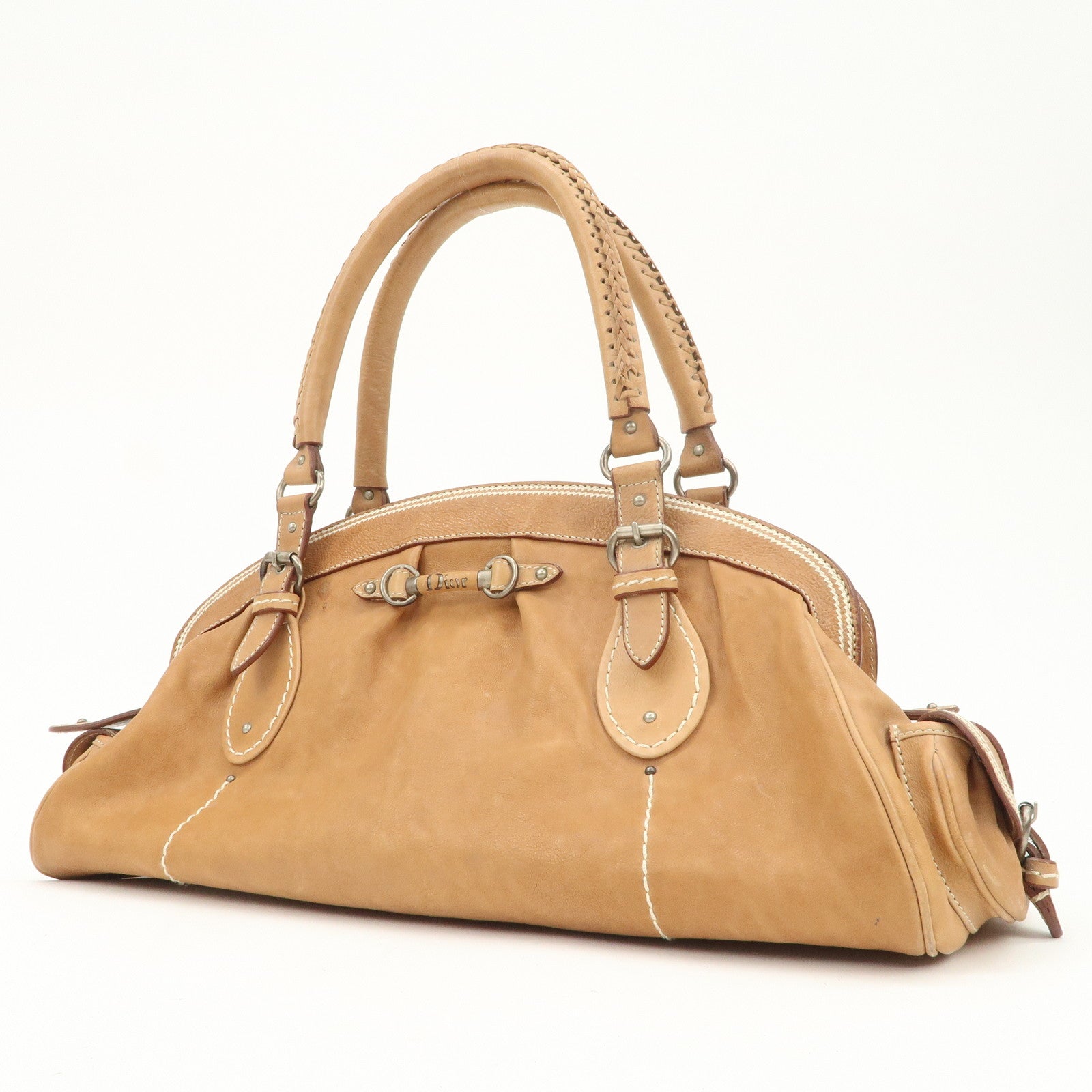 Christian Dior Logo Leather Shoulder Bag Hand Bag Brown