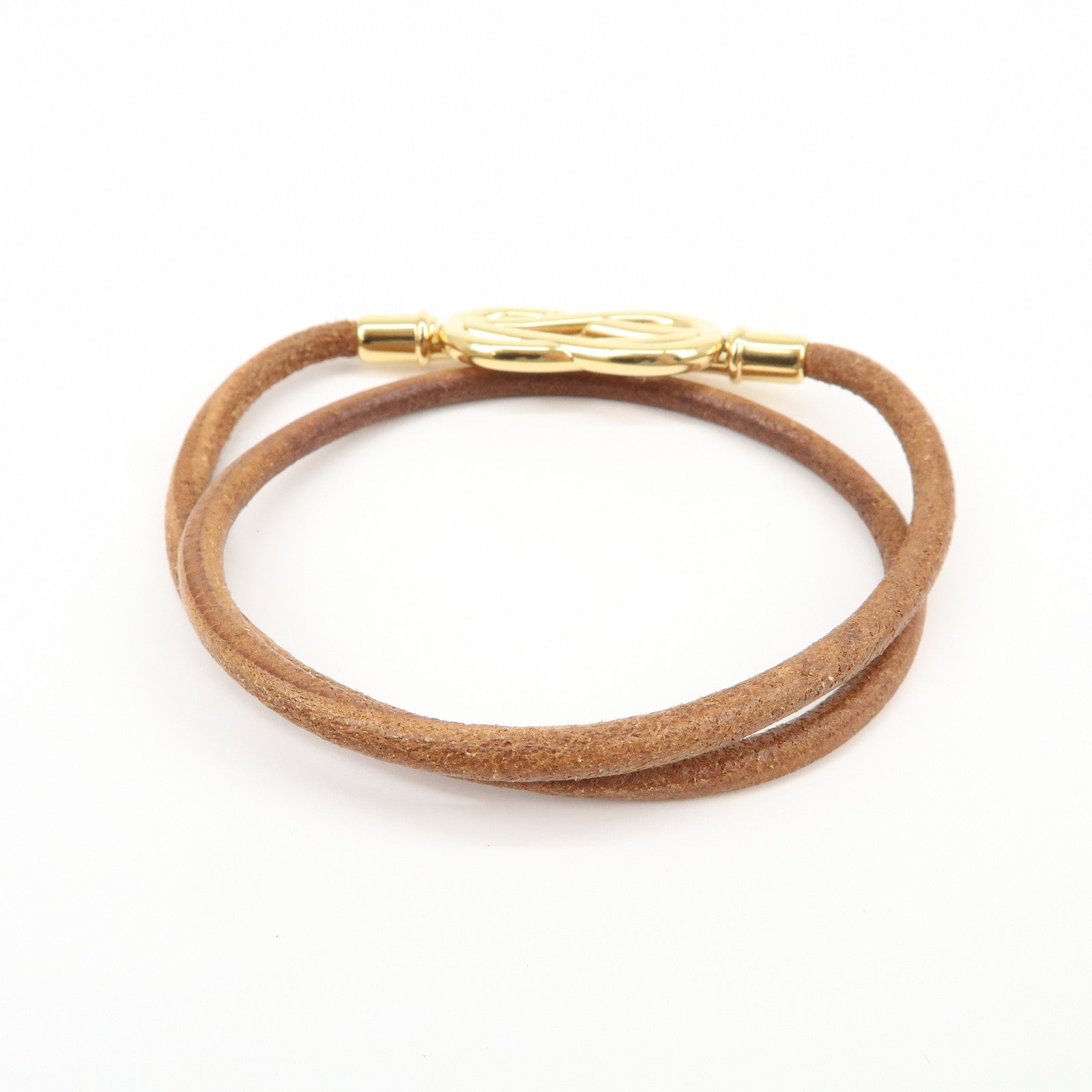 HERMES Leather Double Tour Atame Metal Bracelet Choker Brown