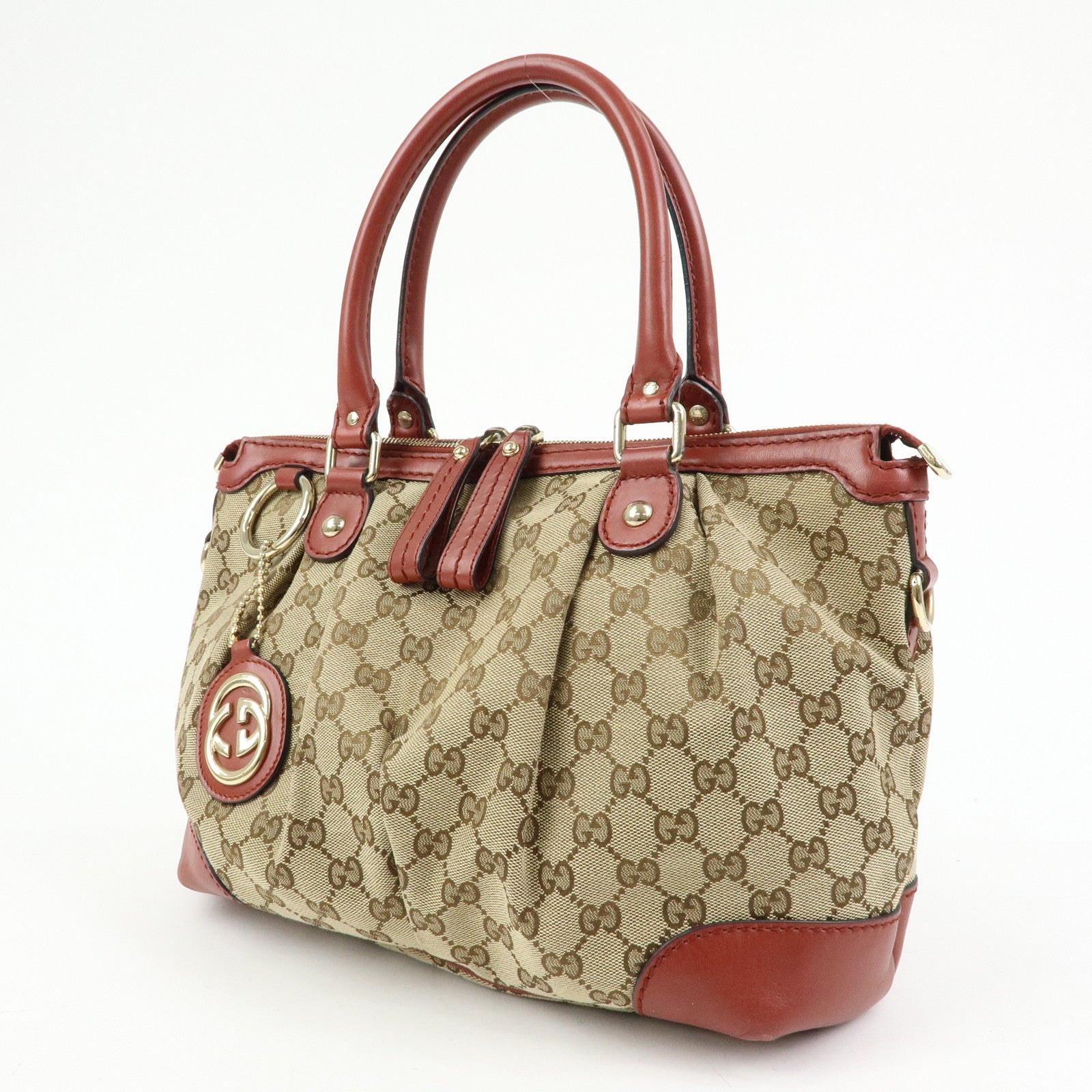 GUCCI Interlocking G GG Canvas Leather 2Way Bag Beige Red 247902