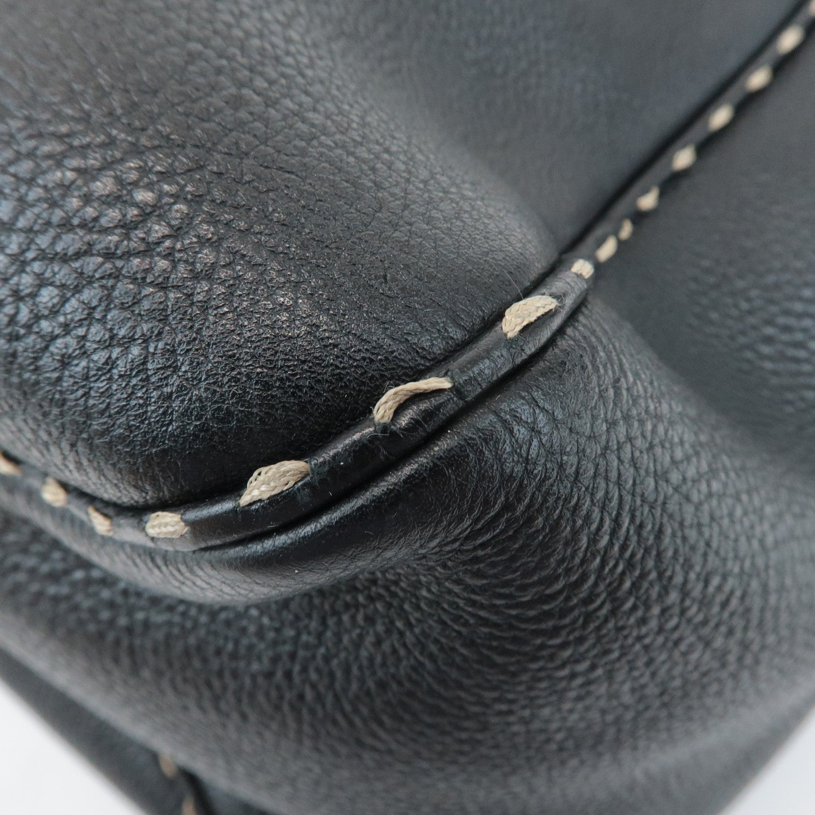 FENDI Selleria Leather Tote Bag Shoulder Bag Black 8BR489 Used