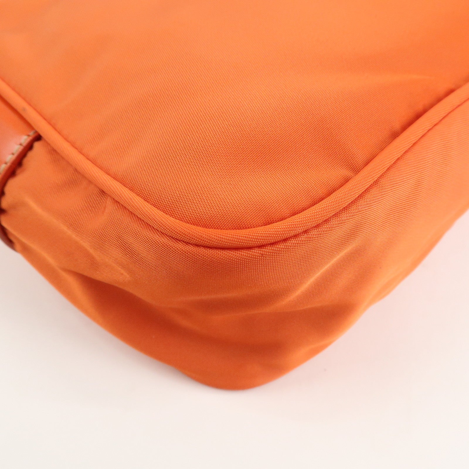 PRADA Triangle Logo Leather Nylon Shoulder Bag Orange Used