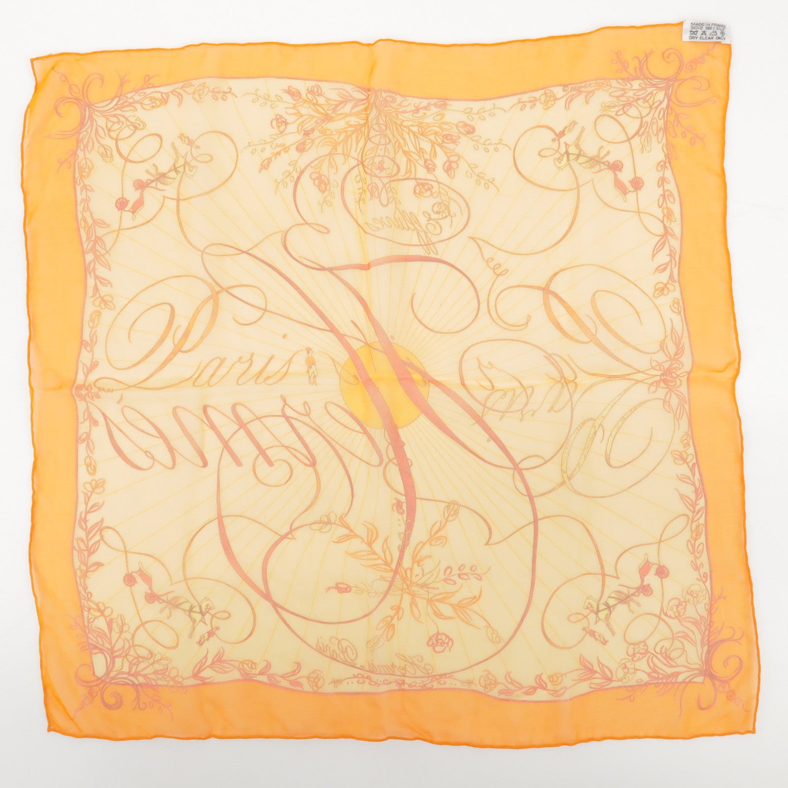 HERMES Carre 45 Silk 100% Scarf EFFLUVES Orange