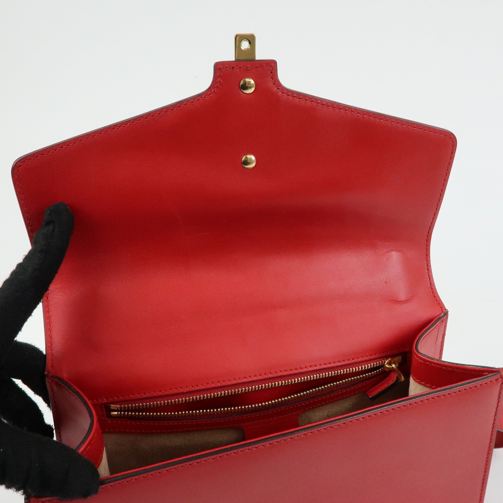 GUCCI Sylvie Sherry Leather Shoulder Bag Red Ribbon Red 421882
