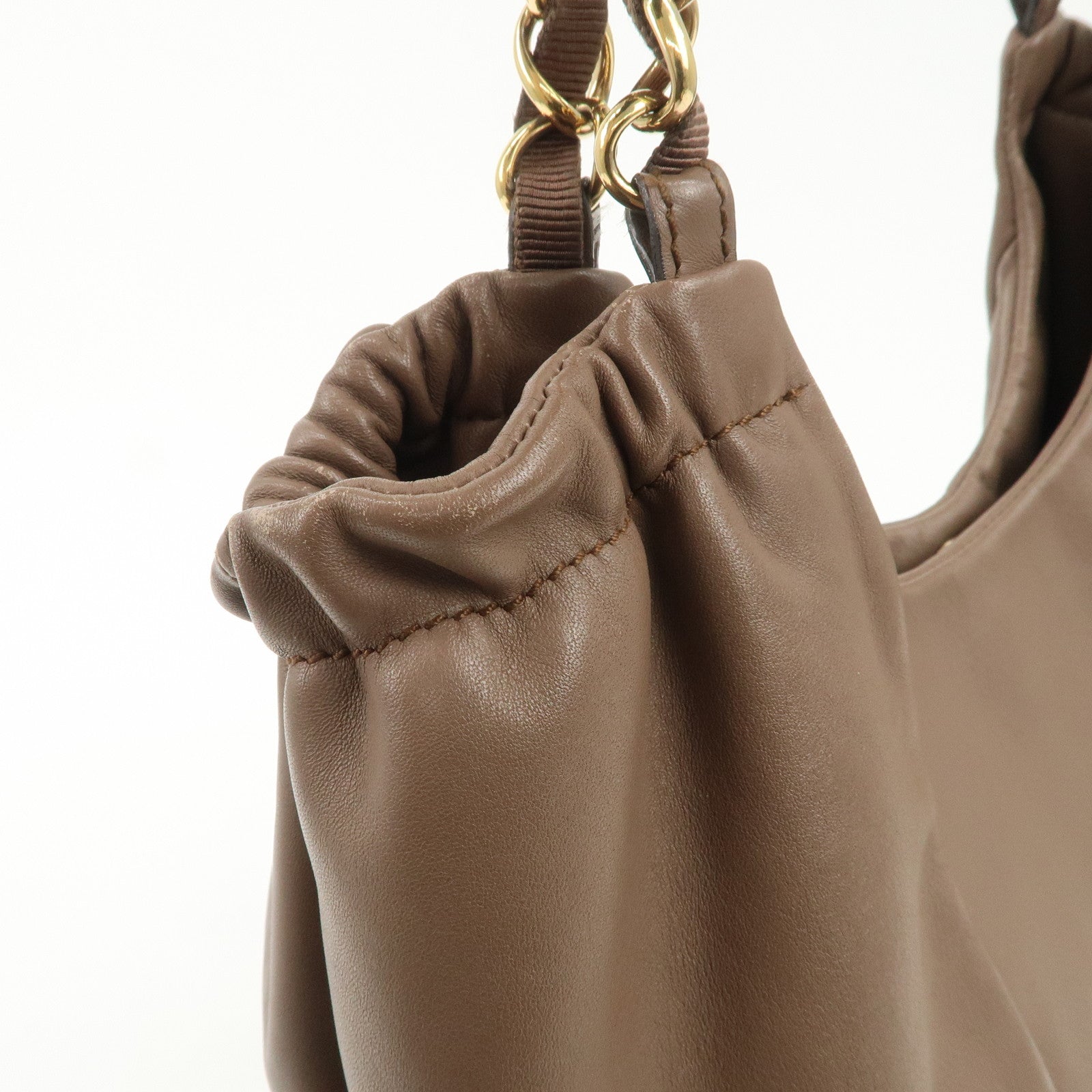 Ferragamo Leather Tote Bag Hand Bag Shouolder Bag Beige Gold HDW