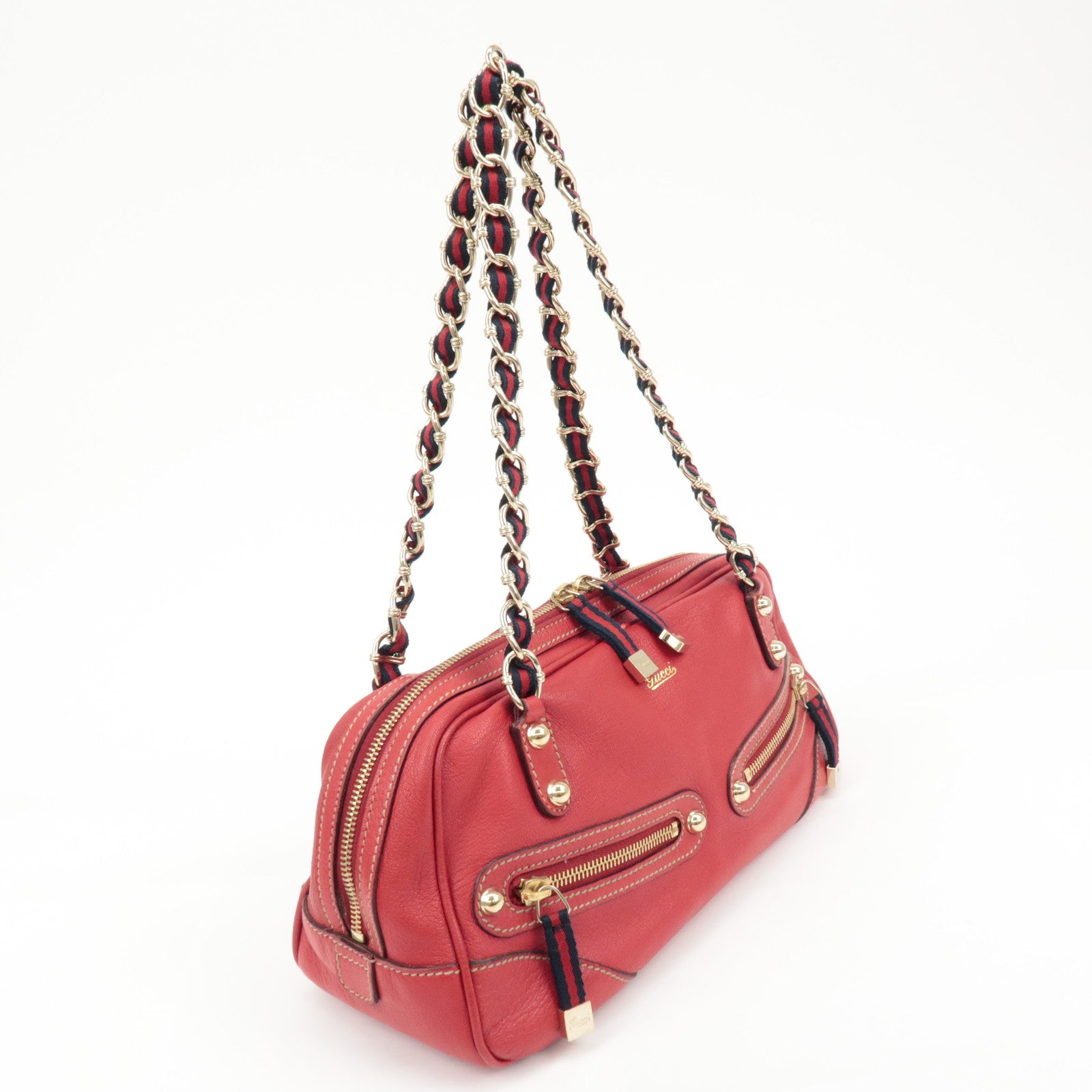 GUCCI Sherry Leather Chain Shoulder Bag Red 152462 Used