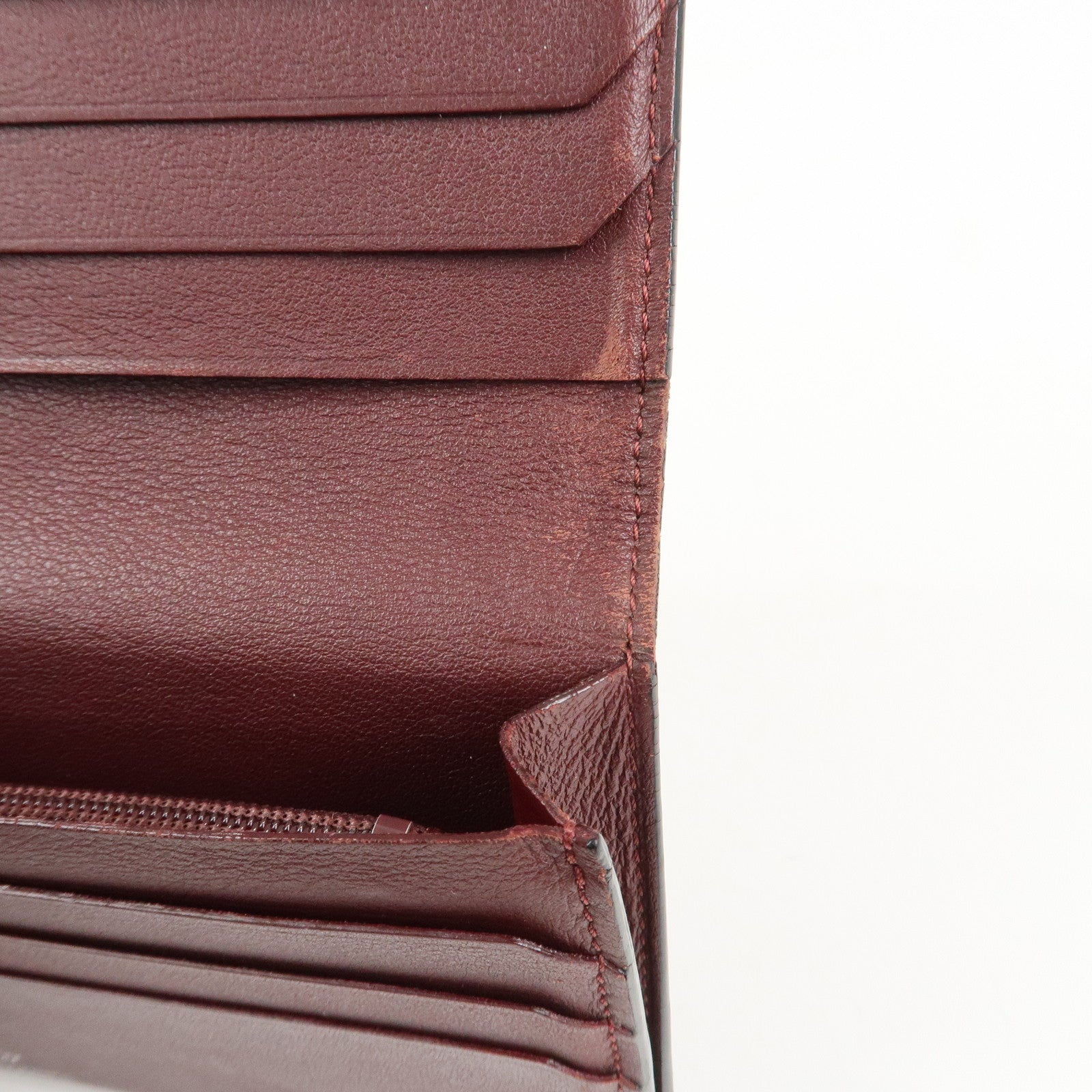 Cartier Leather Bi-fold Long Wallet Silver HDW Black Bordeaux Used