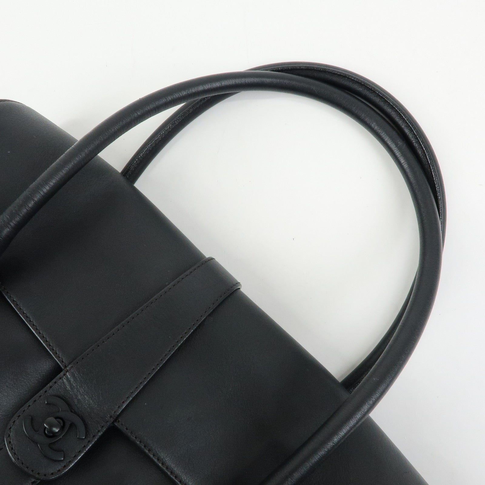 CHANEL COCO Mark Calf Leather Boston Bag Hand Bag Black
