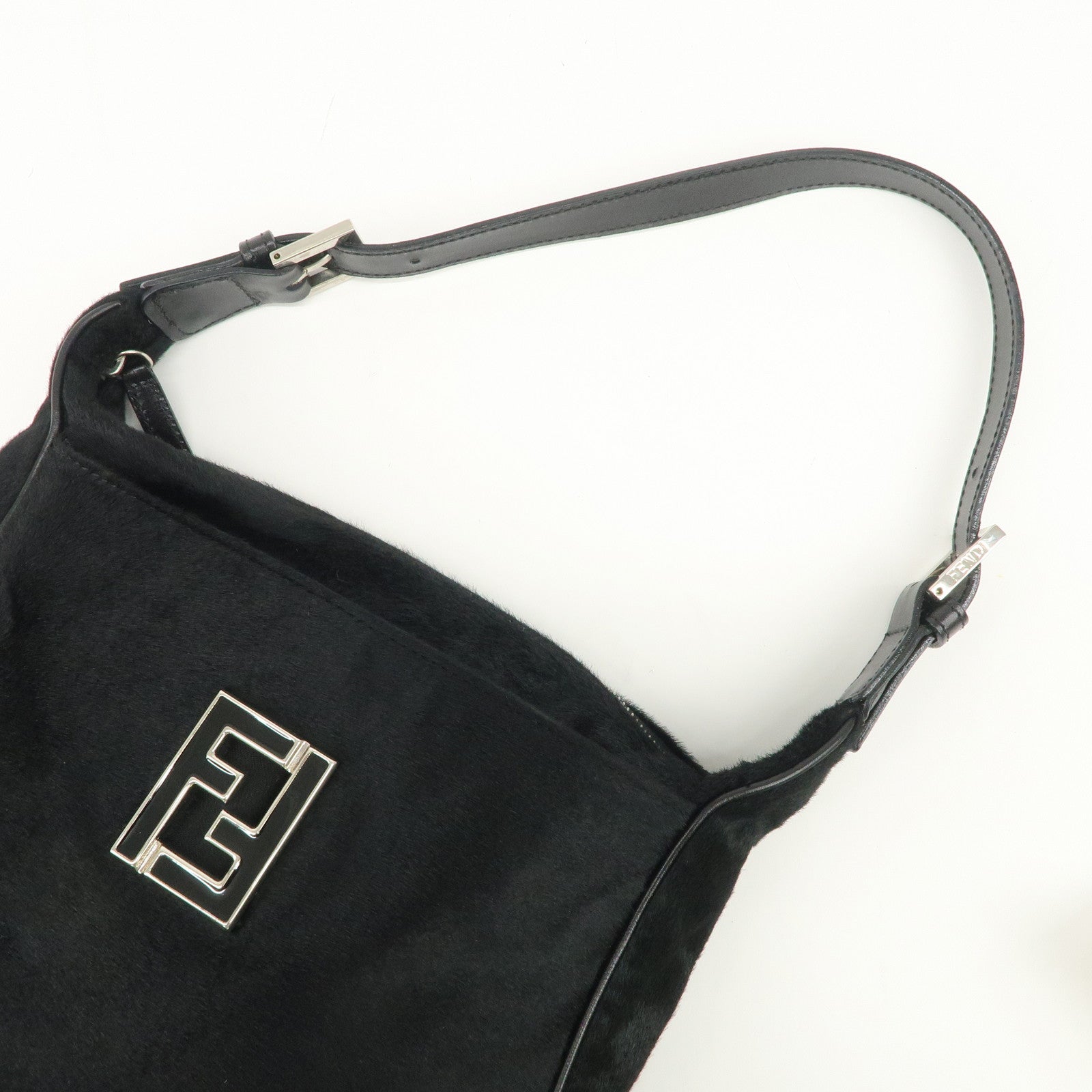 FENDI Haircalf Leather Shoulder Bag Hand Bag Black 15328