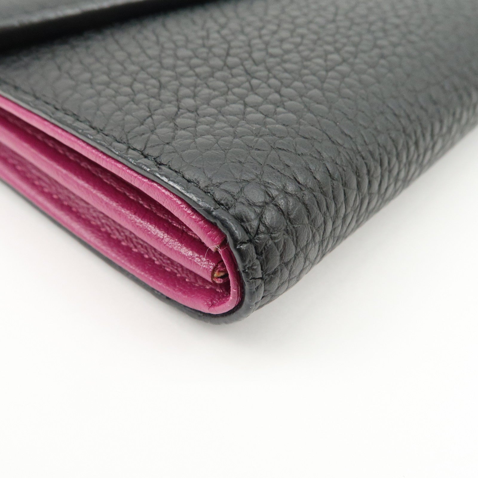 Christian Dior Leather Chain Wallet Hand Bag Black Pink