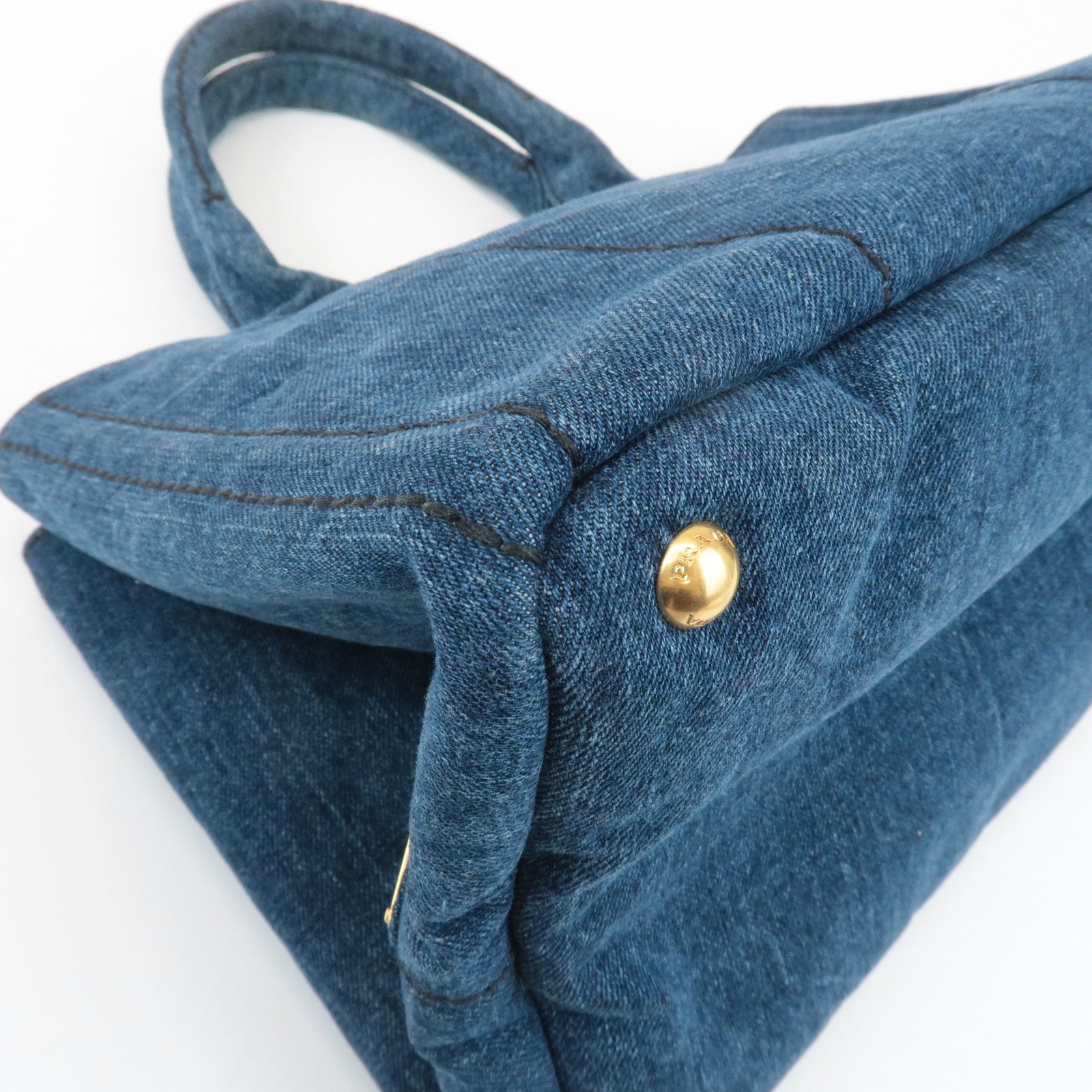 PRADA Triangle Logo Canapa Canvas Denim Hand Bag Navy B1877B Used
