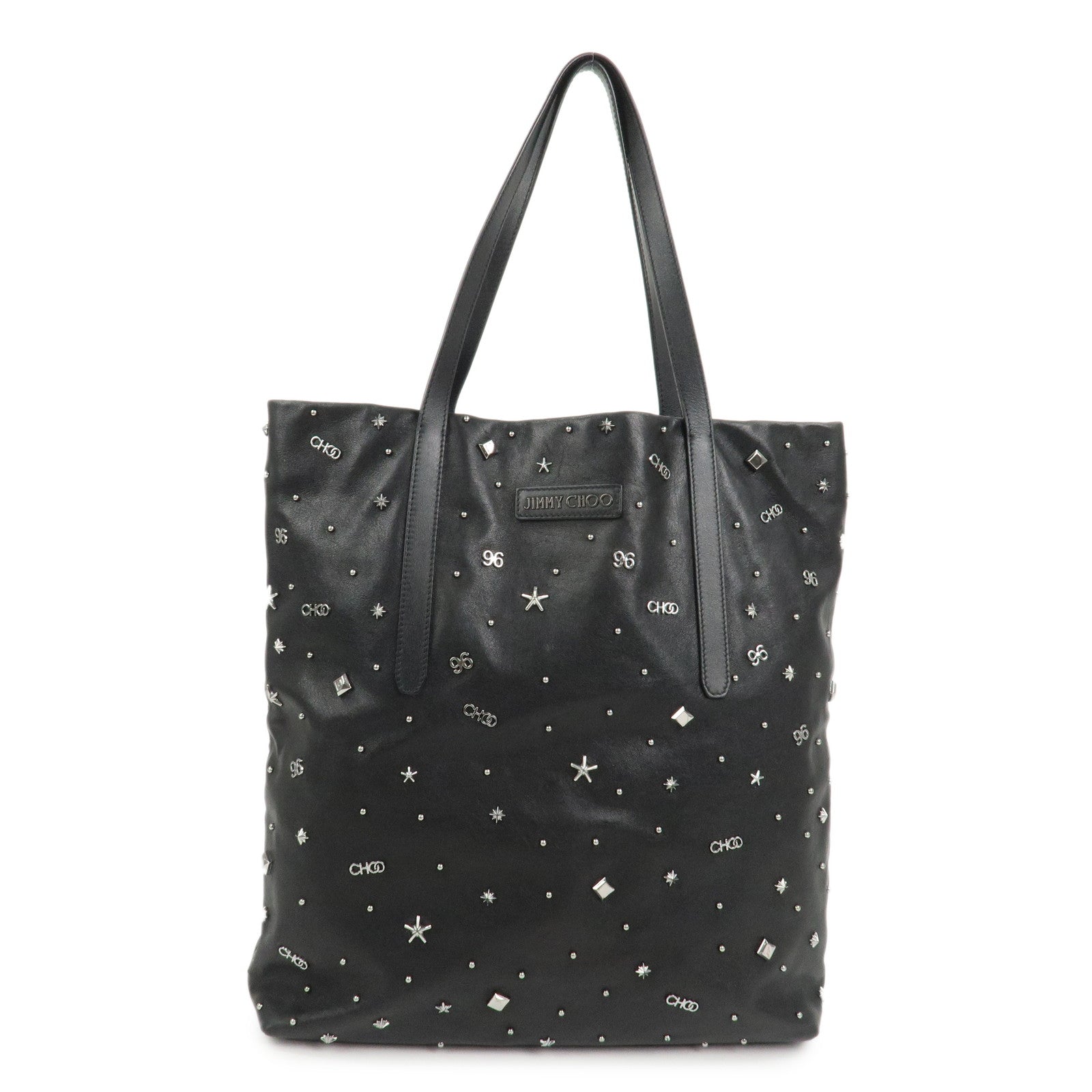 JIMMY CHOO Pimlico Leather N/S Tote Bag Shoulder Bag Studs Black