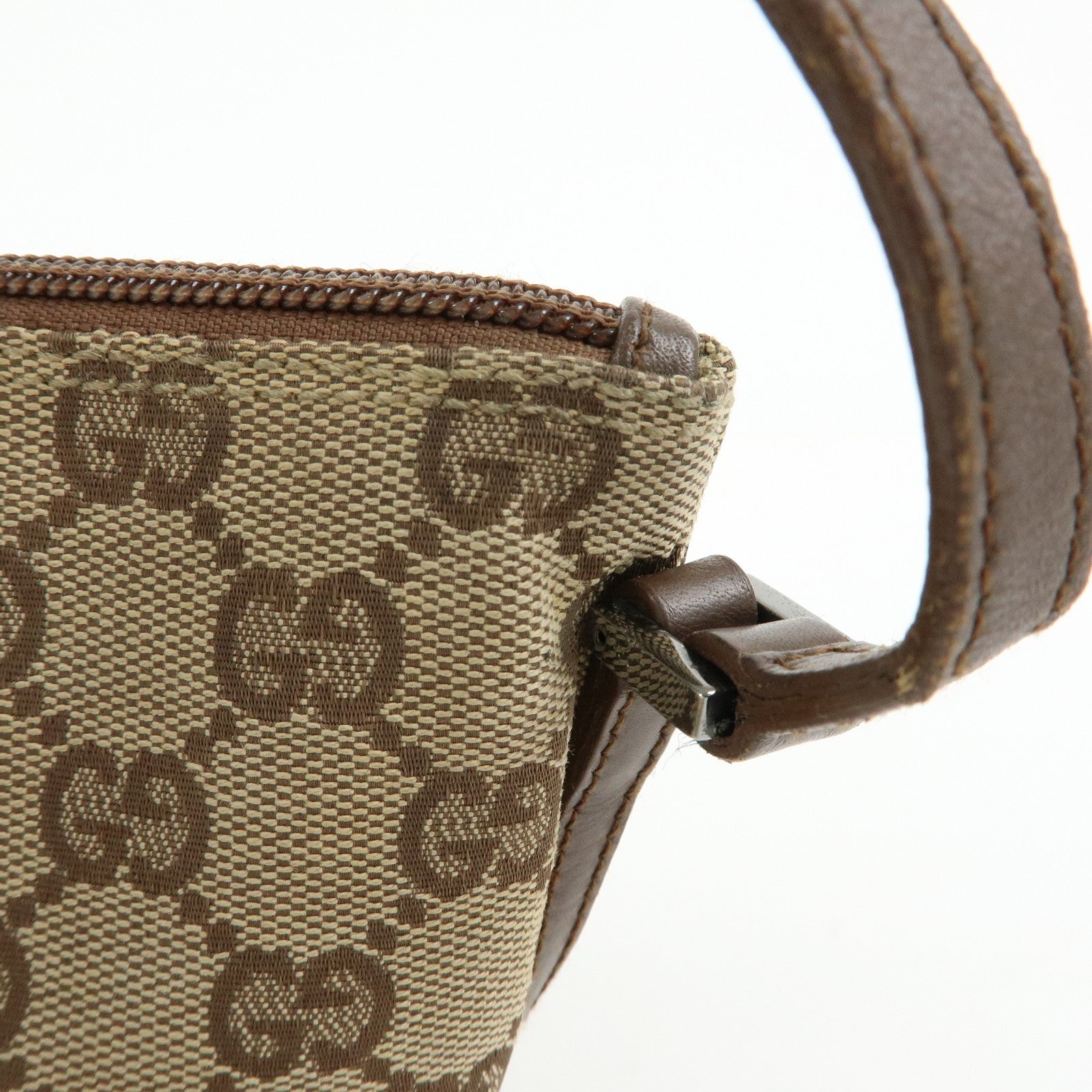 GUCCI Boat Bag GG Canvas Hand Bag Accessory Pouch Beige Brown 07198