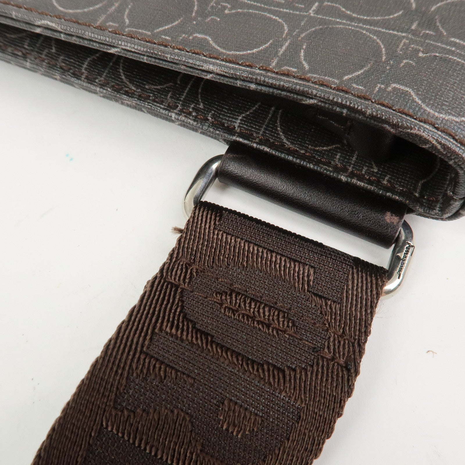 Ferragamo Gancini PVC Leather Shoulder Bag Crossbody Bag Brown
