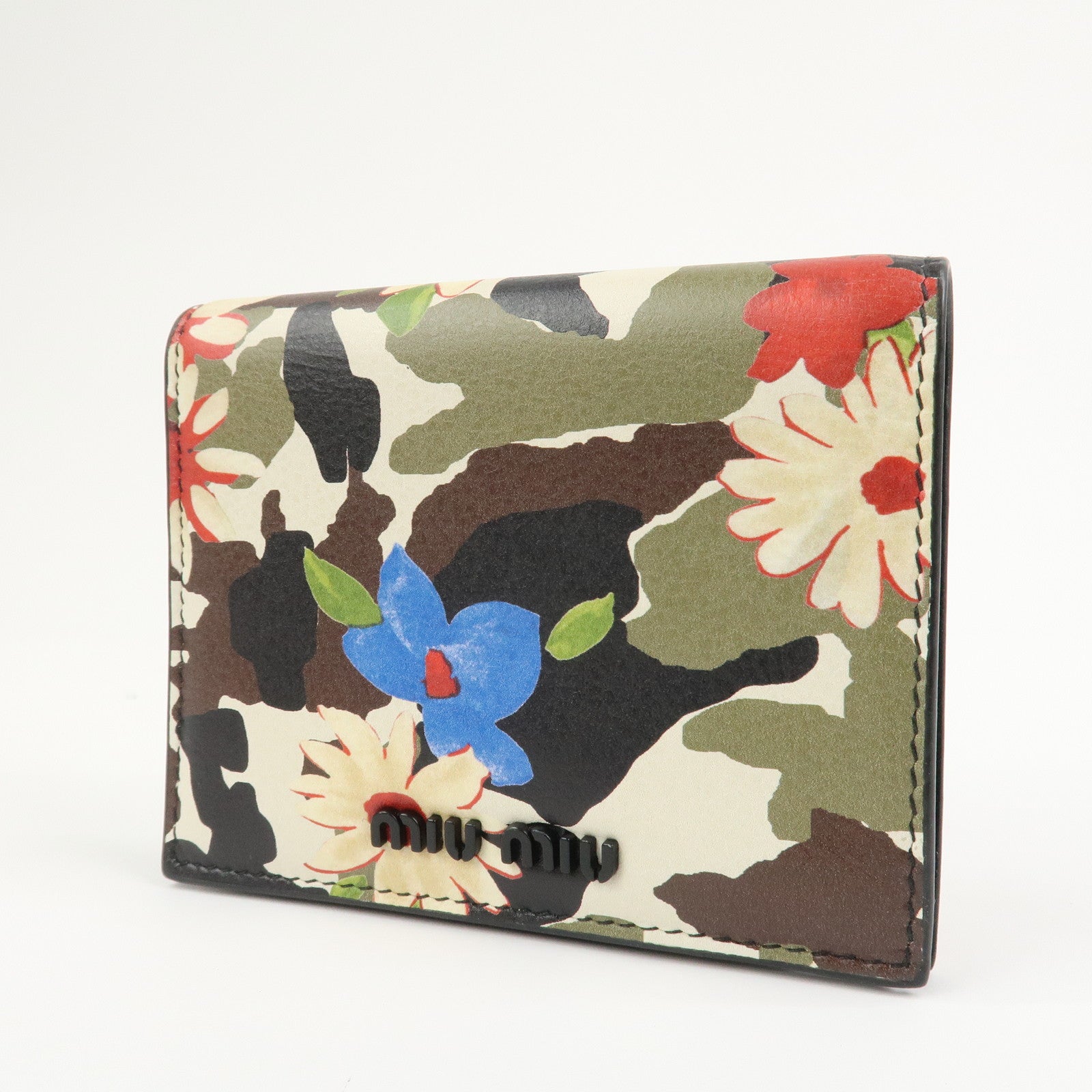 MIU MIU Flower Leather Bi-fold Compact Wallet Multicolor 5MV204